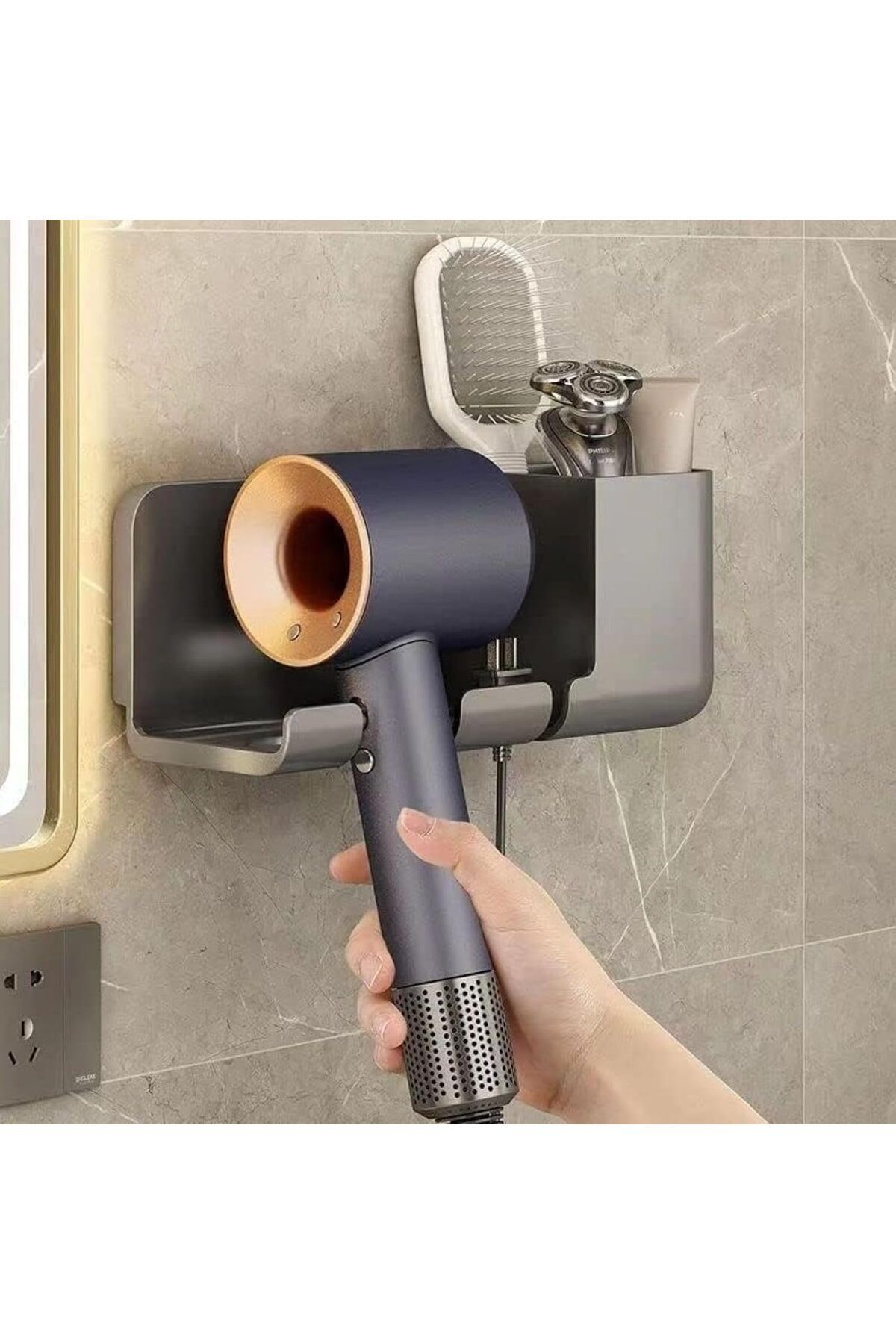 DERİK Eser Saç Kurutma Makinesi Tutucu Banyo Organizeri: Duvara Monte Edilebilir, Pratik Depolama Çözü