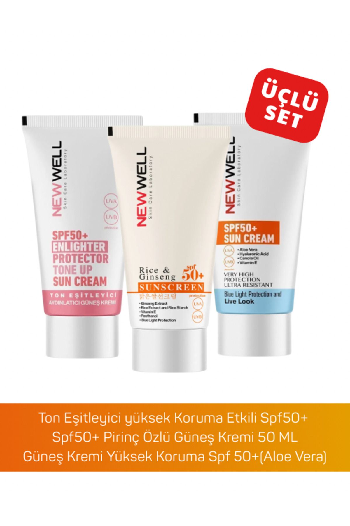 New Well Güneş Kremi 3 Lü Set Pirinç Özlü, Ton Eşitleyici