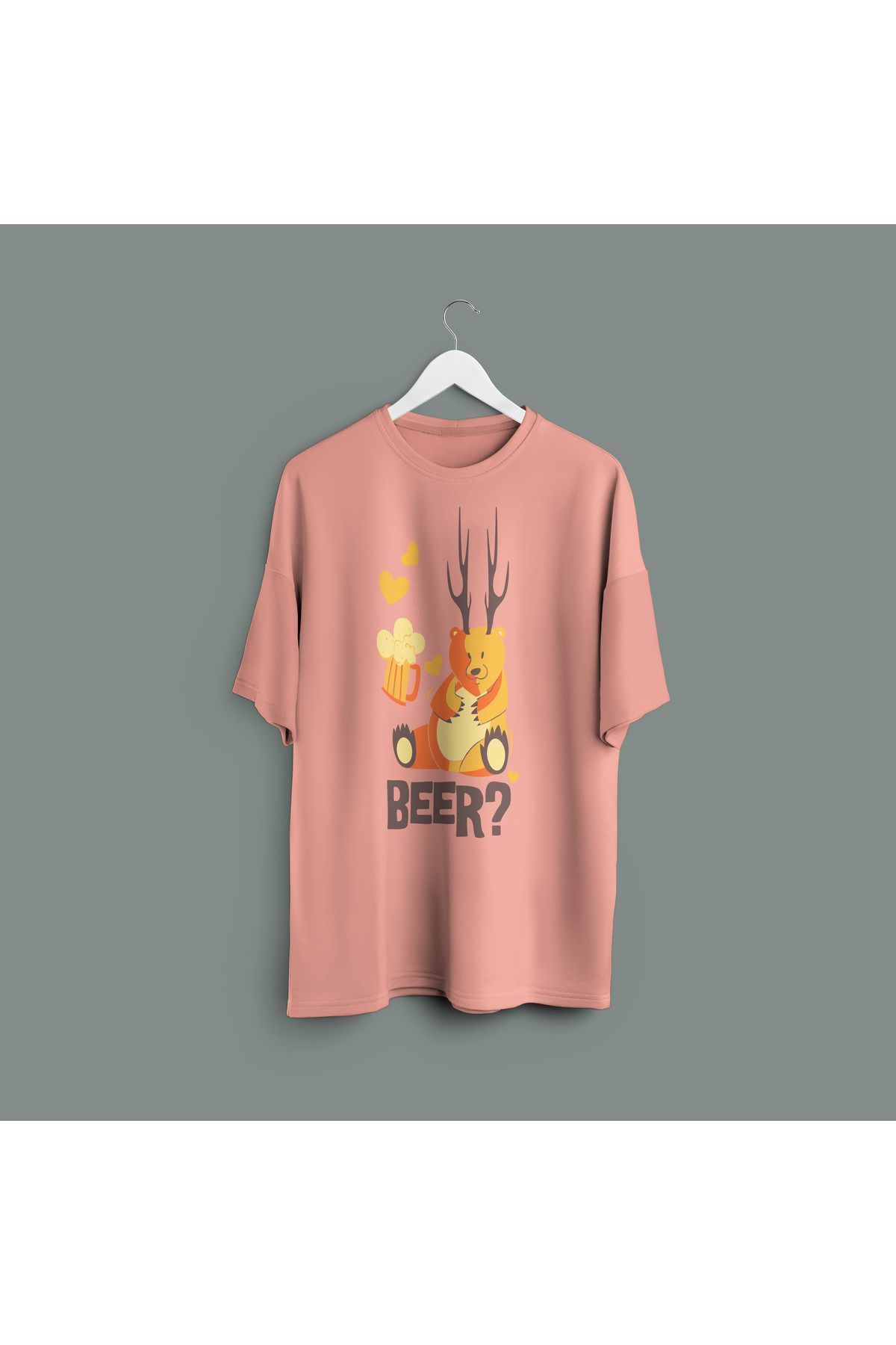Zestia Unisex T-Shirt,Beer? Baskılı,Regular, %100 Pamuk,Somon T-Shirt No: 00421