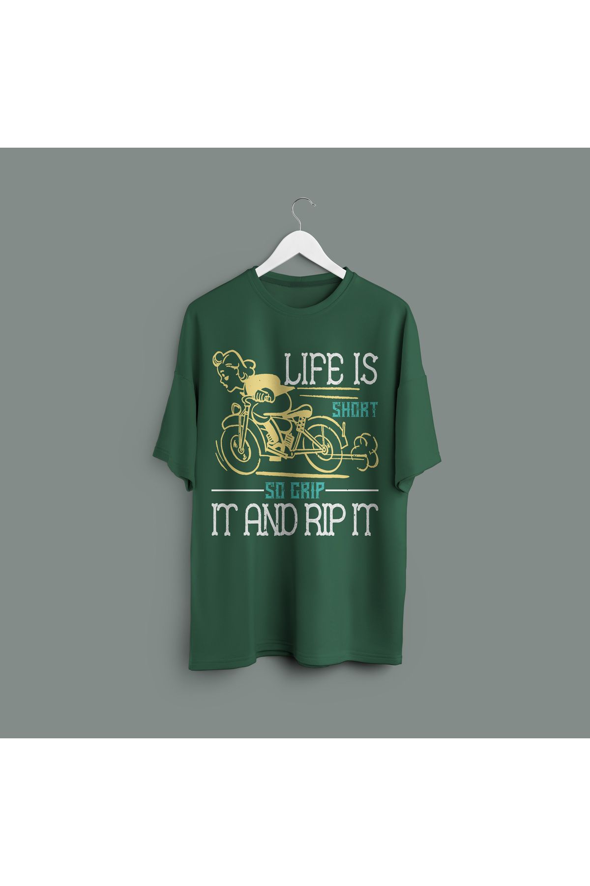 Zestia Unisex T-Shirt,Life is Short Baskılı,Regular, %100 Pamuk,Yeşil T-Shirt No: 00410