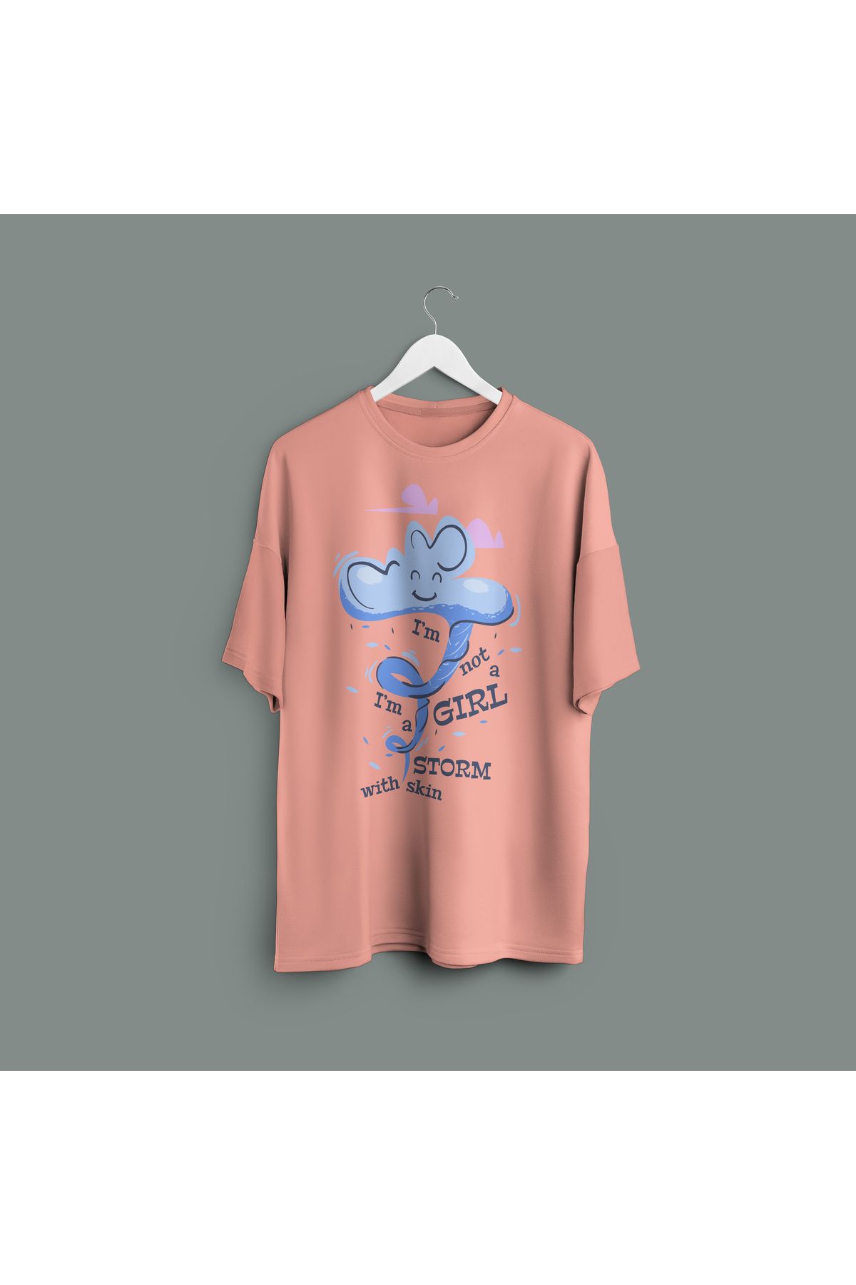 Zestia Unisex T-Shirt,I'm Not a Girl Baskılı,Regular, %100 Pamuk,Somon T-Shirt No: 00417