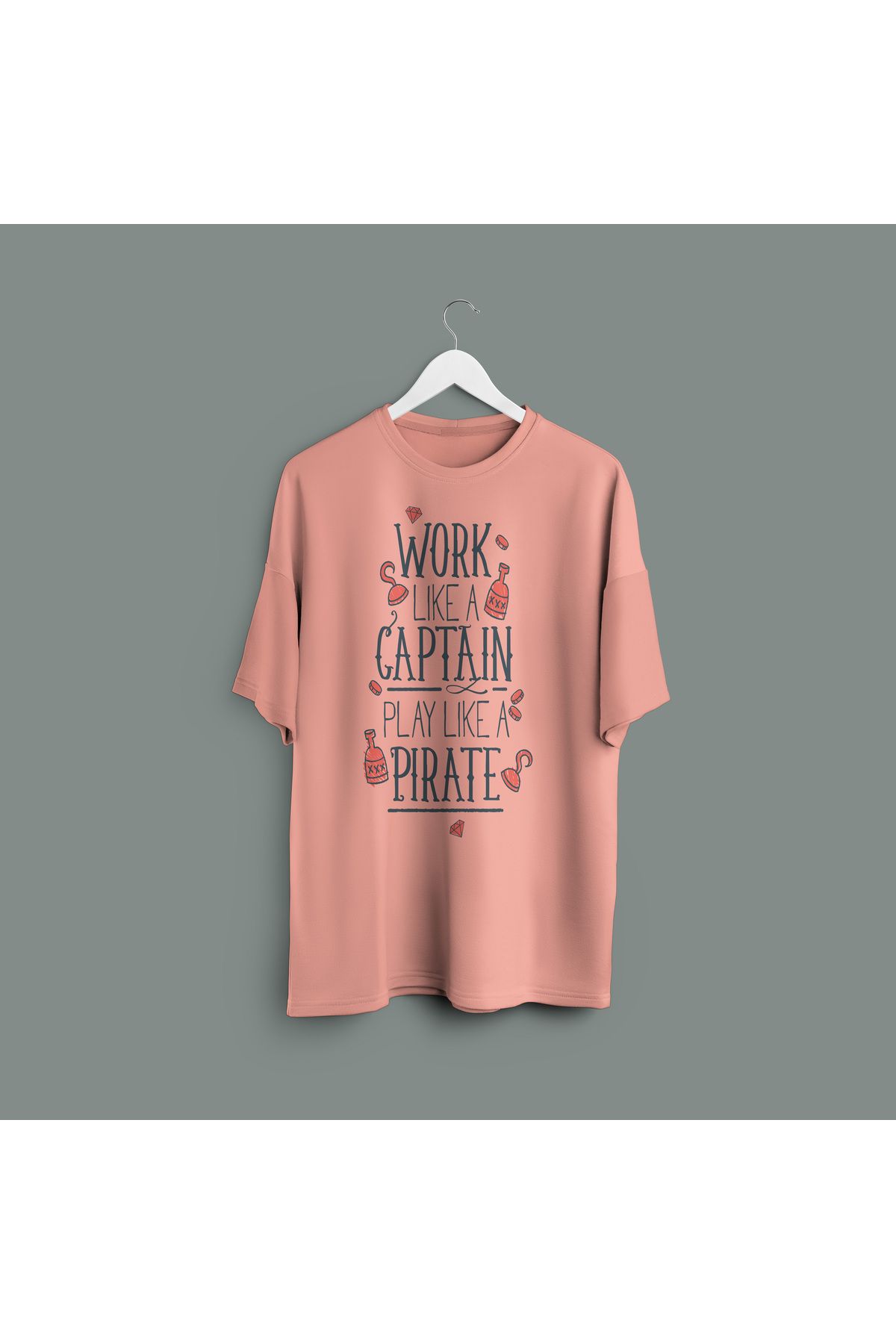 Zestia Unisex T-Shirt,Work Like a Captain Baskılı,Regular, %100 Pamuk,Somon T-Shirt No: 00444