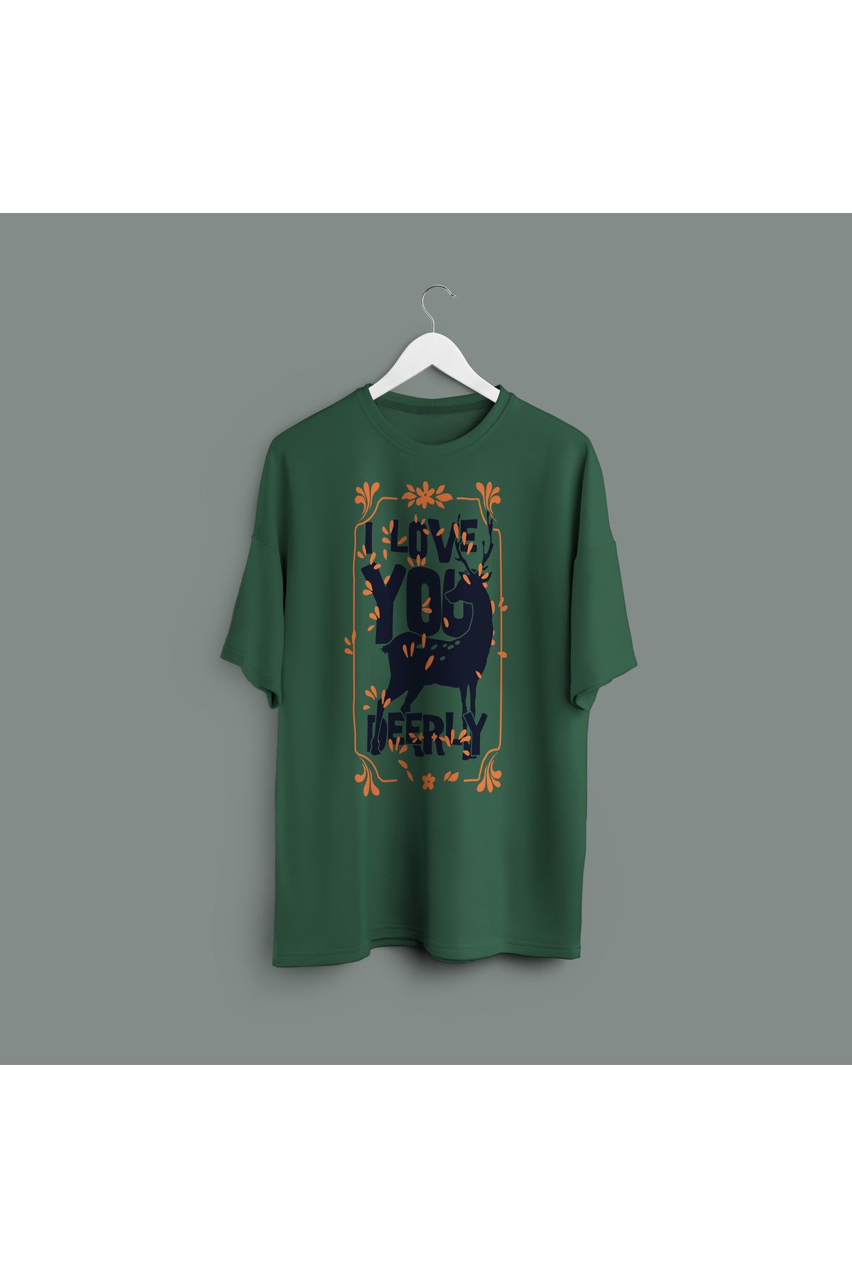Zestia Unisex T-Shirt,I Love Deerly Baskılı,Regular, %100 Pamuk,Yeşil T-Shirt No: 00473