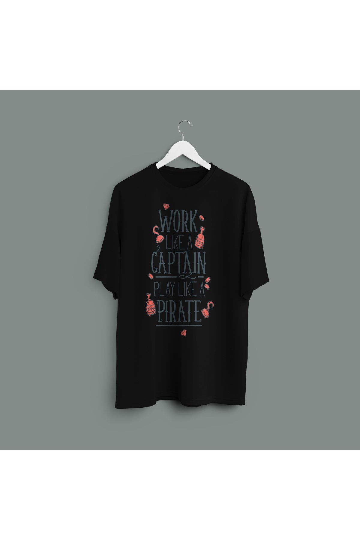 Zestia Unisex T-Shirt,Work Like a Captain Baskılı,Regular, %100 Pamuk,Siyah T-Shirt No: 00444