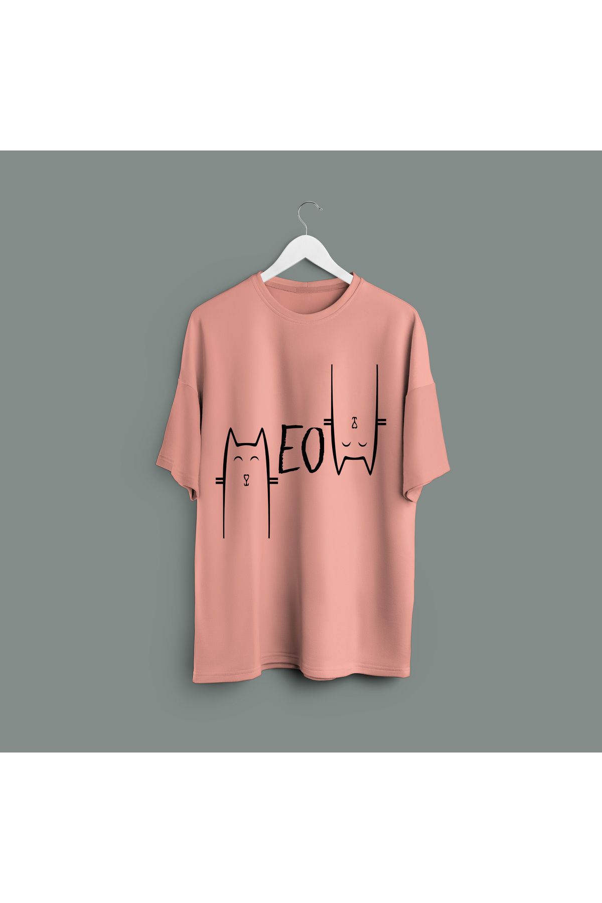 Zestia Unisex T-Shirt,Kedi Baskılı,Regular, %100 Pamuk,Somon T-Shirt No: 00220