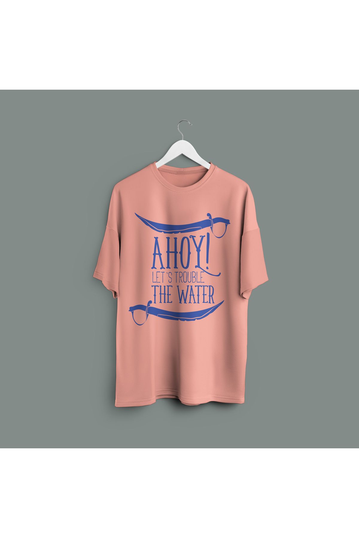 Zestia Unisex T-Shirt,AHOY! Lets Trouble Baskılı,Regular, %100 Pamuk,Somon T-Shirt No: 00440