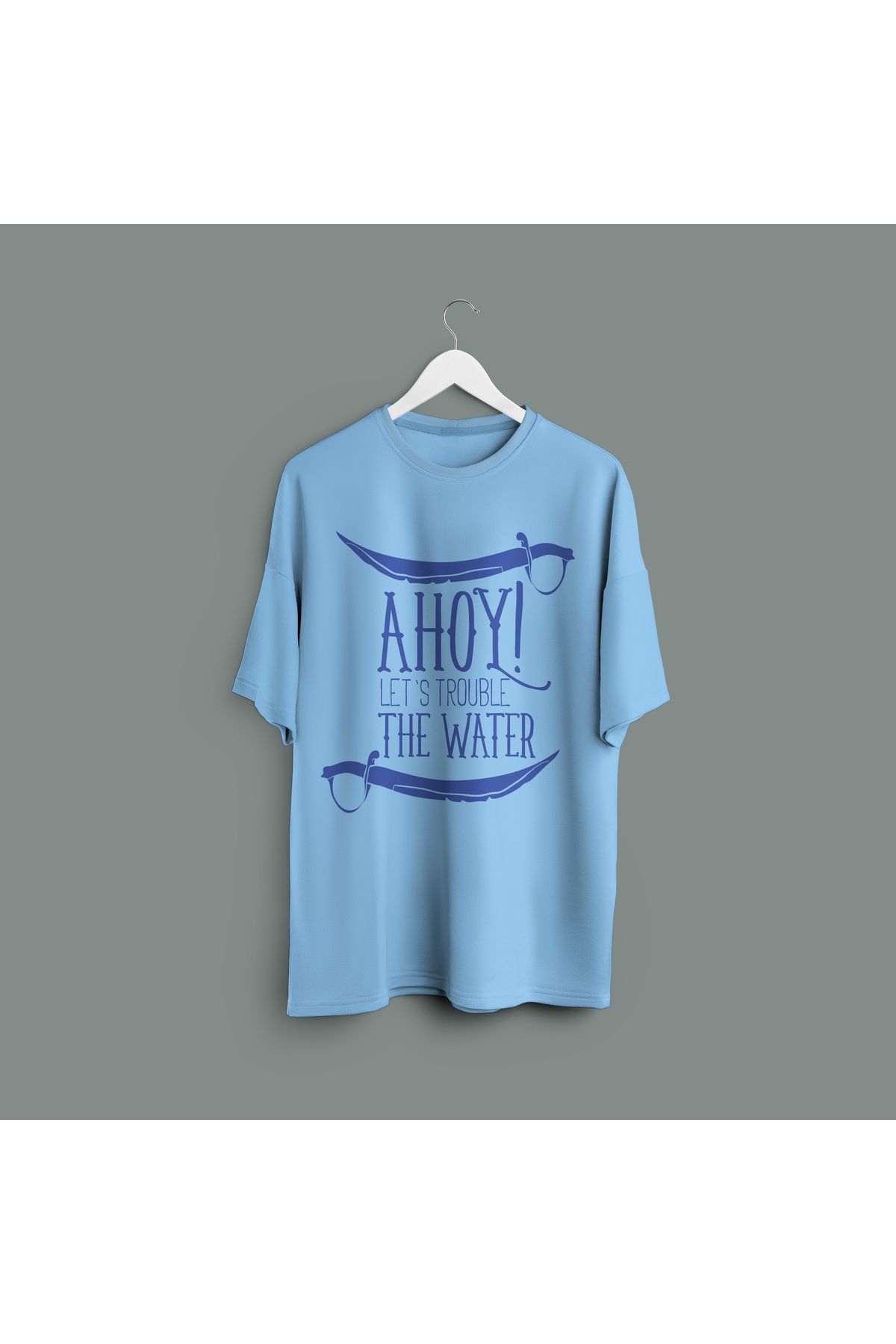 Zestia Unisex T-Shirt,AHOY! Lets Trouble Baskılı,Regular, %100 Pamuk,Mavi T-Shirt No: 00440