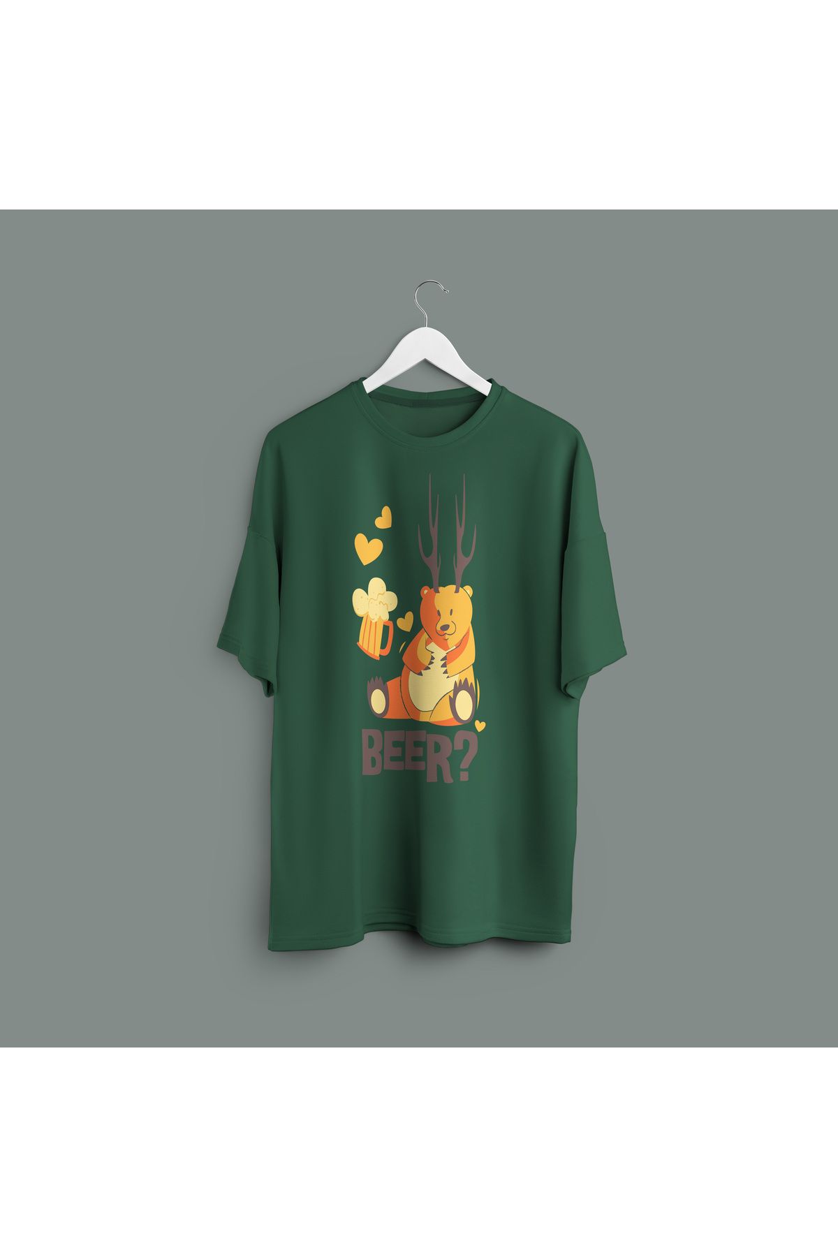 Zestia Unisex T-Shirt,Beer? Baskılı,Regular, %100 Pamuk,Yeşil T-Shirt No: 00421