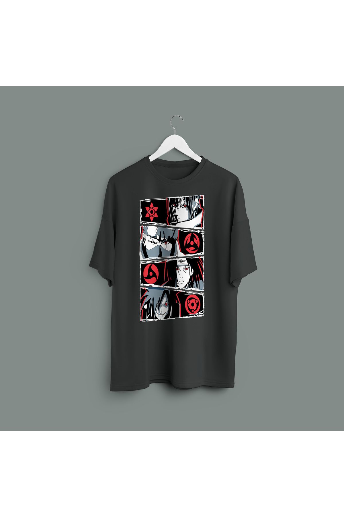Zestia Unisex T-Shirt,Naruto Sharingan Baskılı,Regular, %100 Pamuk,Antrasit T-Shirt No: 00137