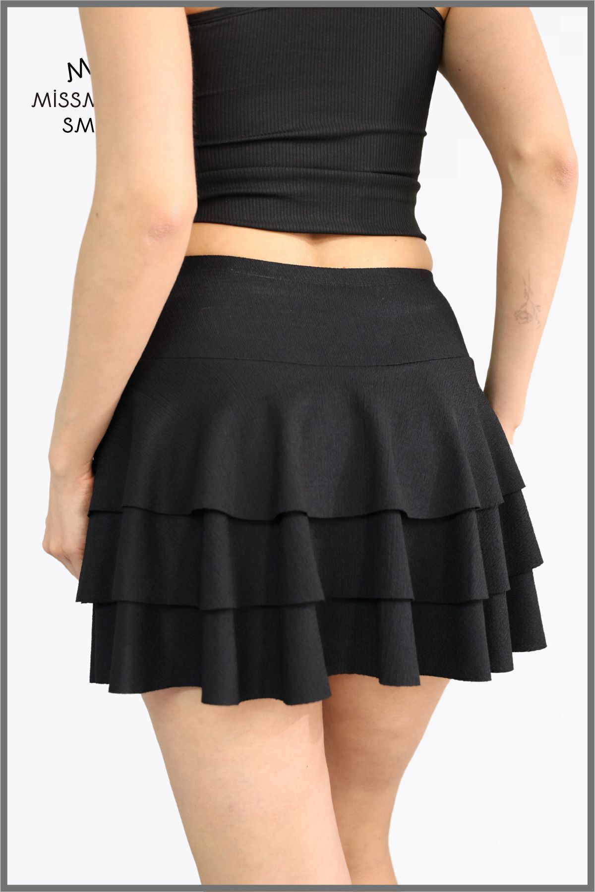 missmaral  Mykonos Etek Siyah Içte Sabit Şortlu Yüksek Bel Likralı Bürümcük Kumaş Skirt With Shorts 1101 - Görsel 2