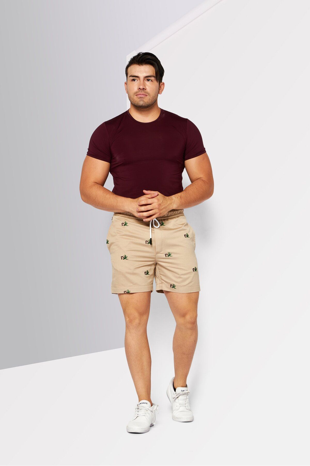 Palm Angels-Men Drawstring Embroidered Short, Beige 2
