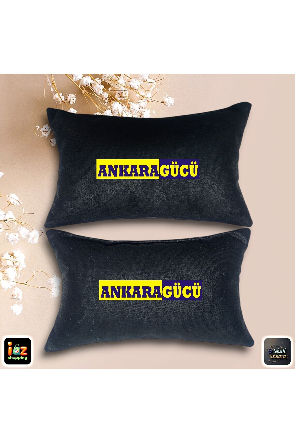 İZ WORTH WEARİNG Ankaragücü Yazılı Araç Boyun Yastığı Ortopedik Yastık 16x27cm Baskılı 2 Adet Siyah Kumaş