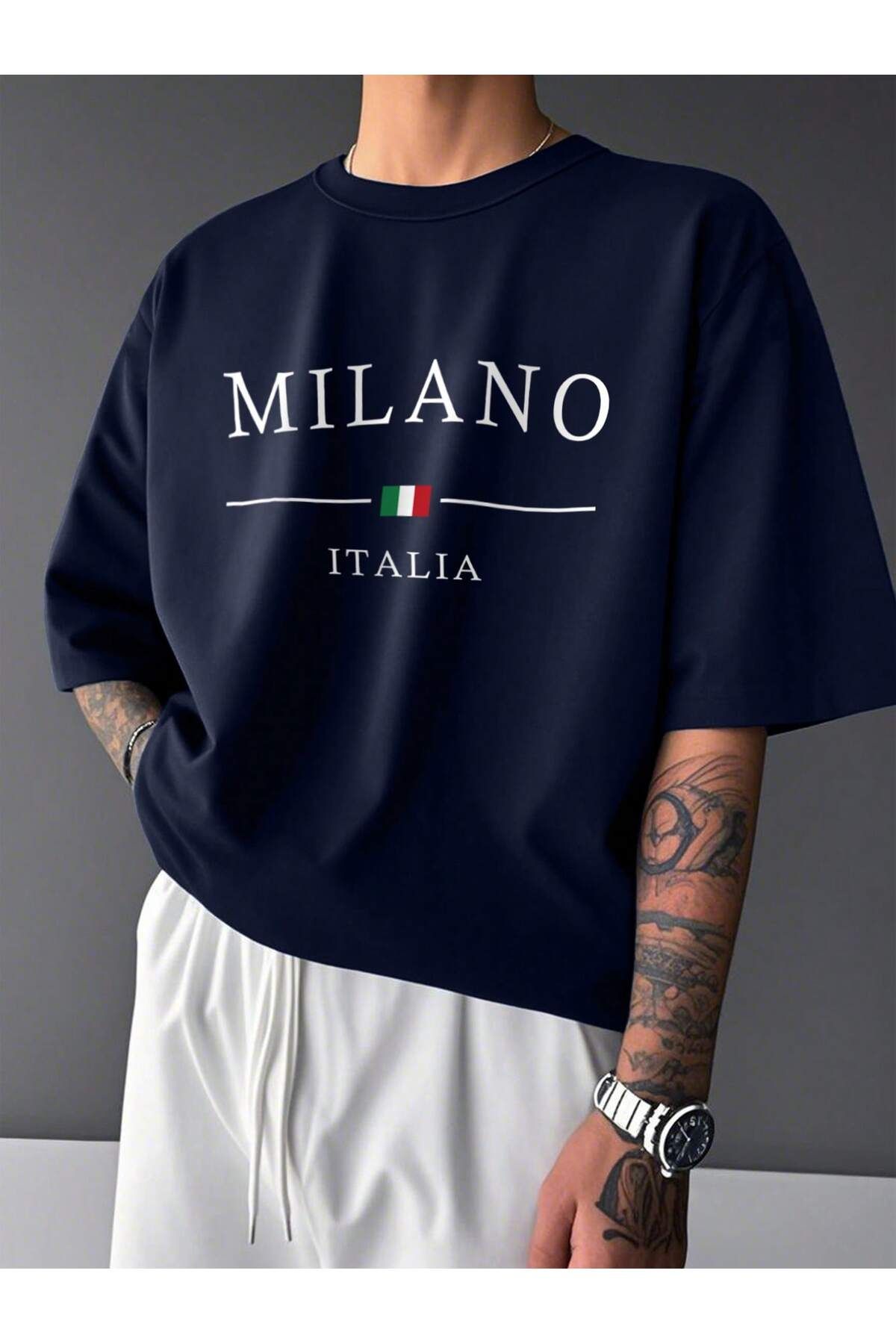 cc collection Milano Baskılı Oversize Erkek T-Shirt
