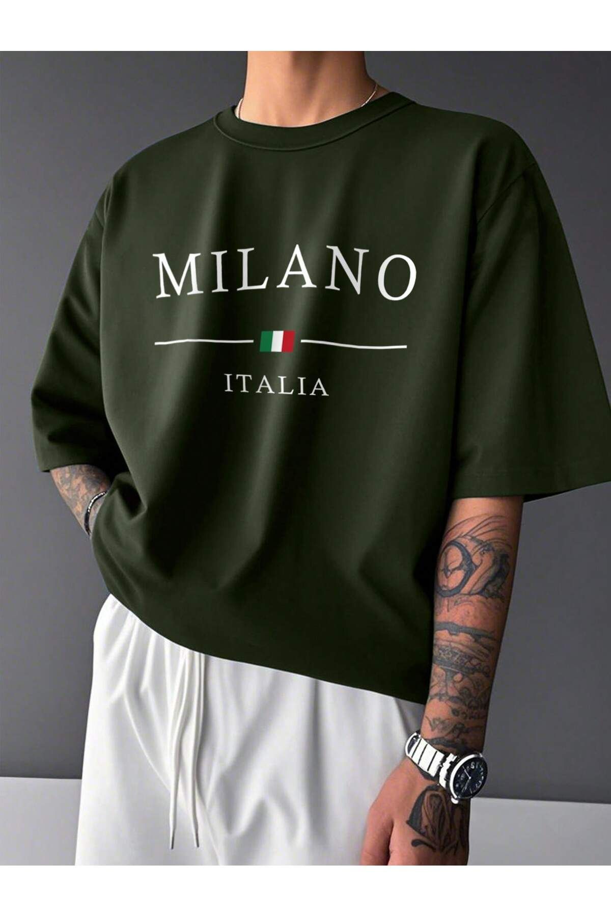 cc collection Milano Baskılı Oversize Erkek T-Shirt