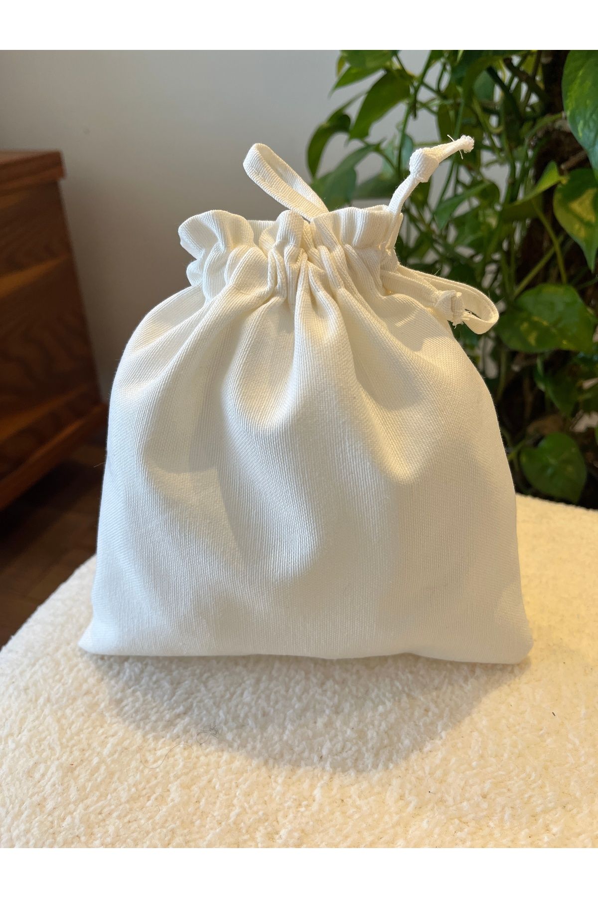 MEKİK BUTİK-White Linen Mini Cloth Pouch - Drawstring Bag Organizer - Makeup Bag - 20X20 3