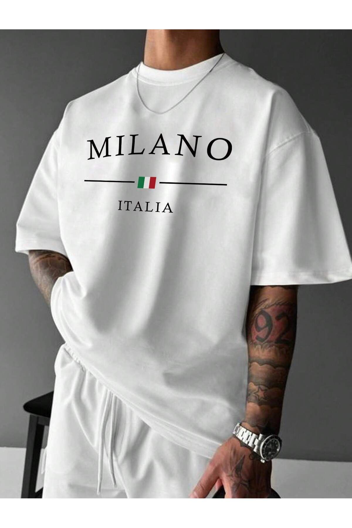 cc collection Milano Baskılı Oversize Erkek T-Shirt