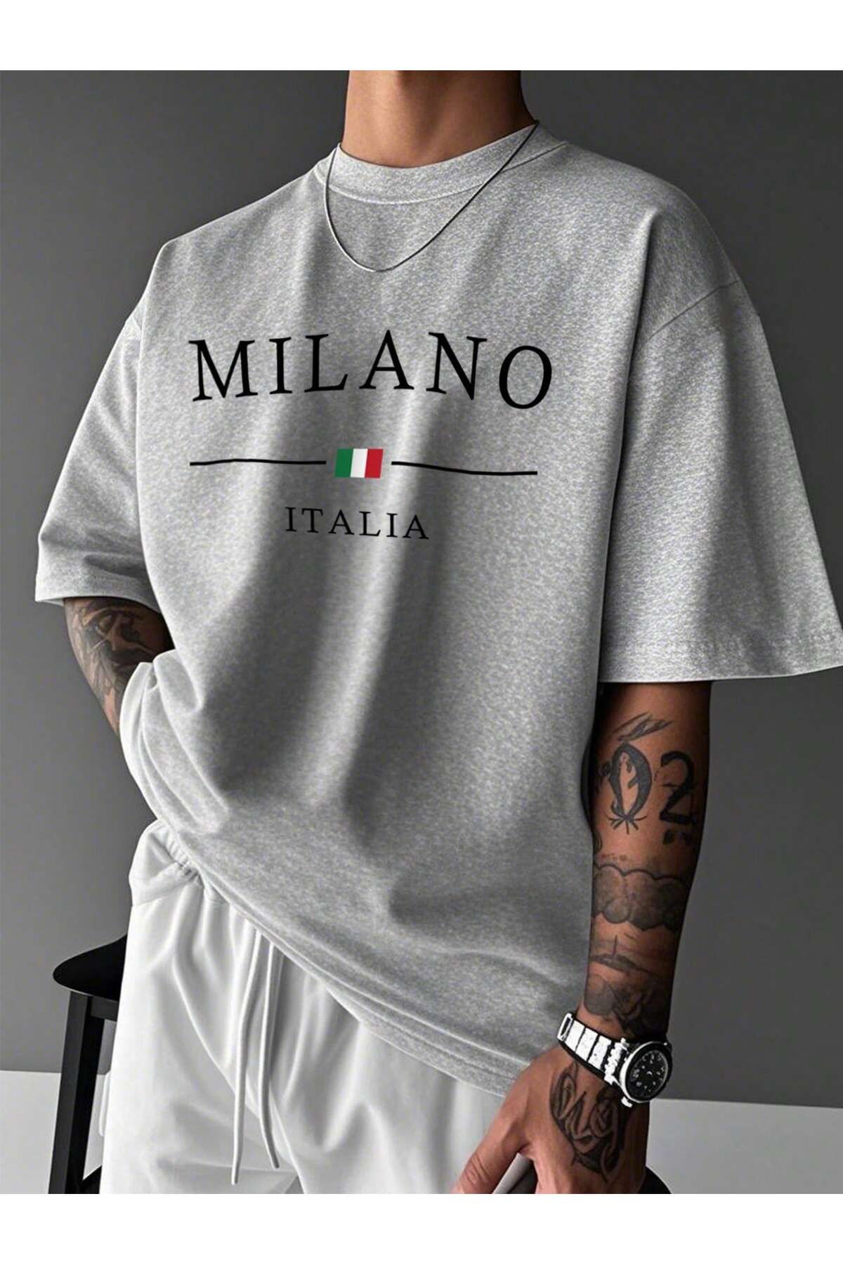 cc collection Milano Baskılı Oversize Erkek T-Shirt