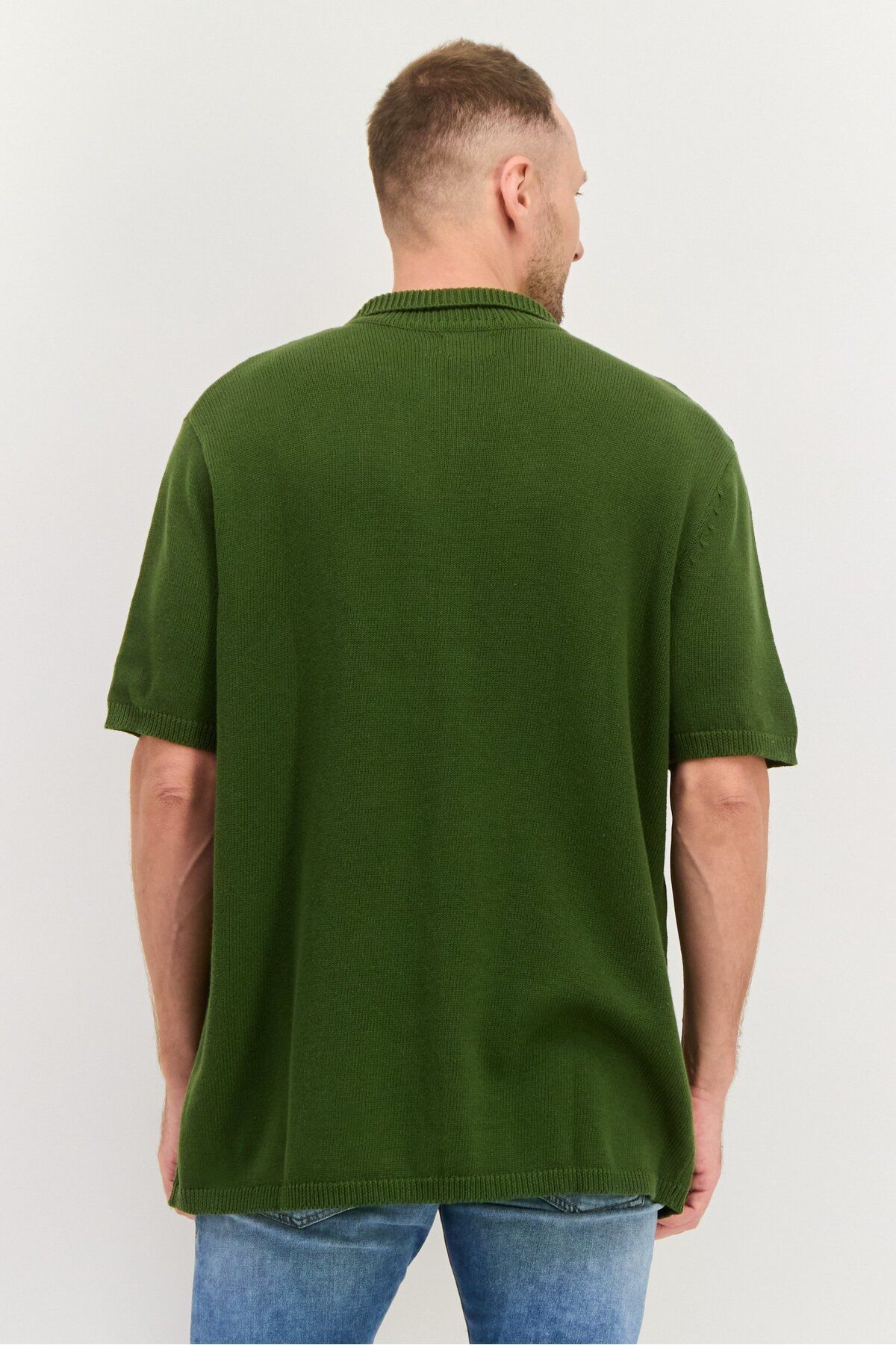 Asos Design-Men Tall Fit Knitted Short Sleeve Polo Shirts, Green 4