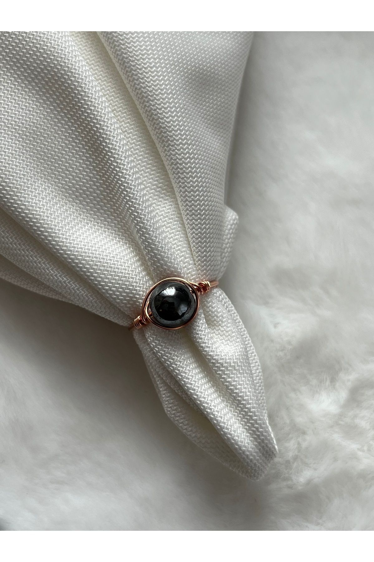 Pel Design-8 mm Hematite Stone Adjustable Copper Wire Ring 1