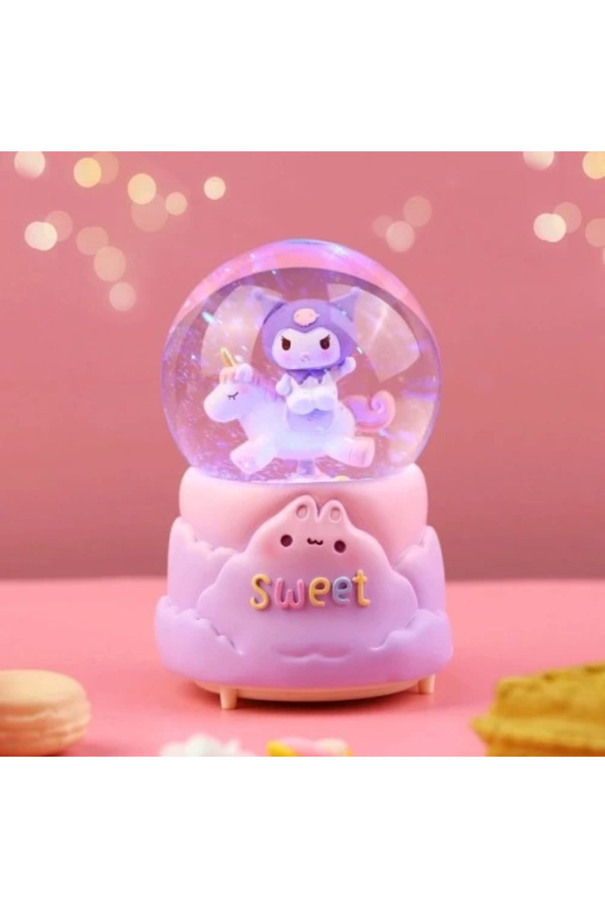 costurera Kuromi İçi Dönmeli Püskürtmeli Işıklı Müzikli Kar Küresi Büyük Boy Model 1