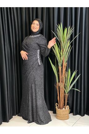 Butik büyük beden Kendinden Simli Yanı Taşlı Lüks Abiye