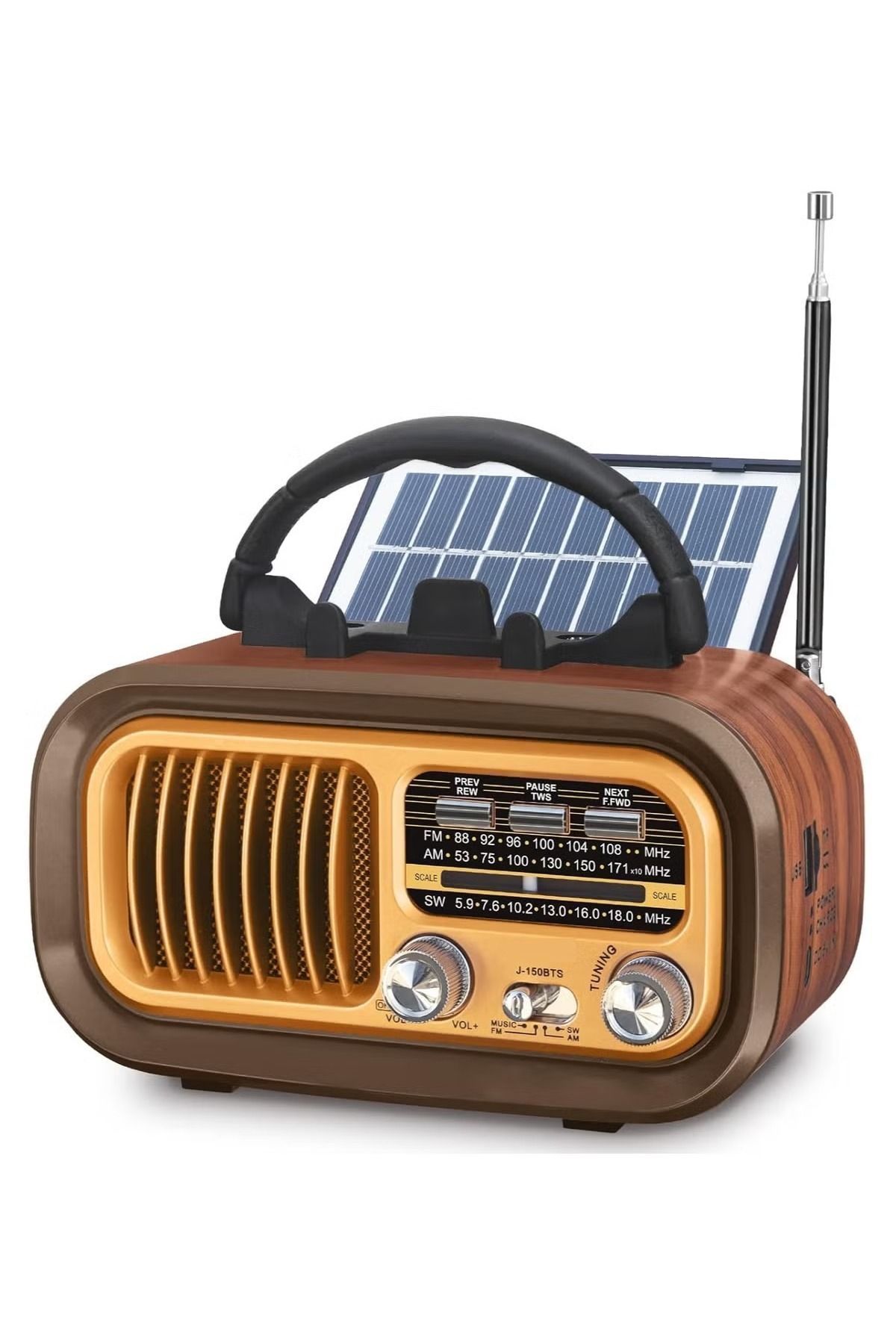 Denx-Classic Rechargeable Radio With Led Flashlight, Portable Radio With Best Sound, Solar Powered Radio 3