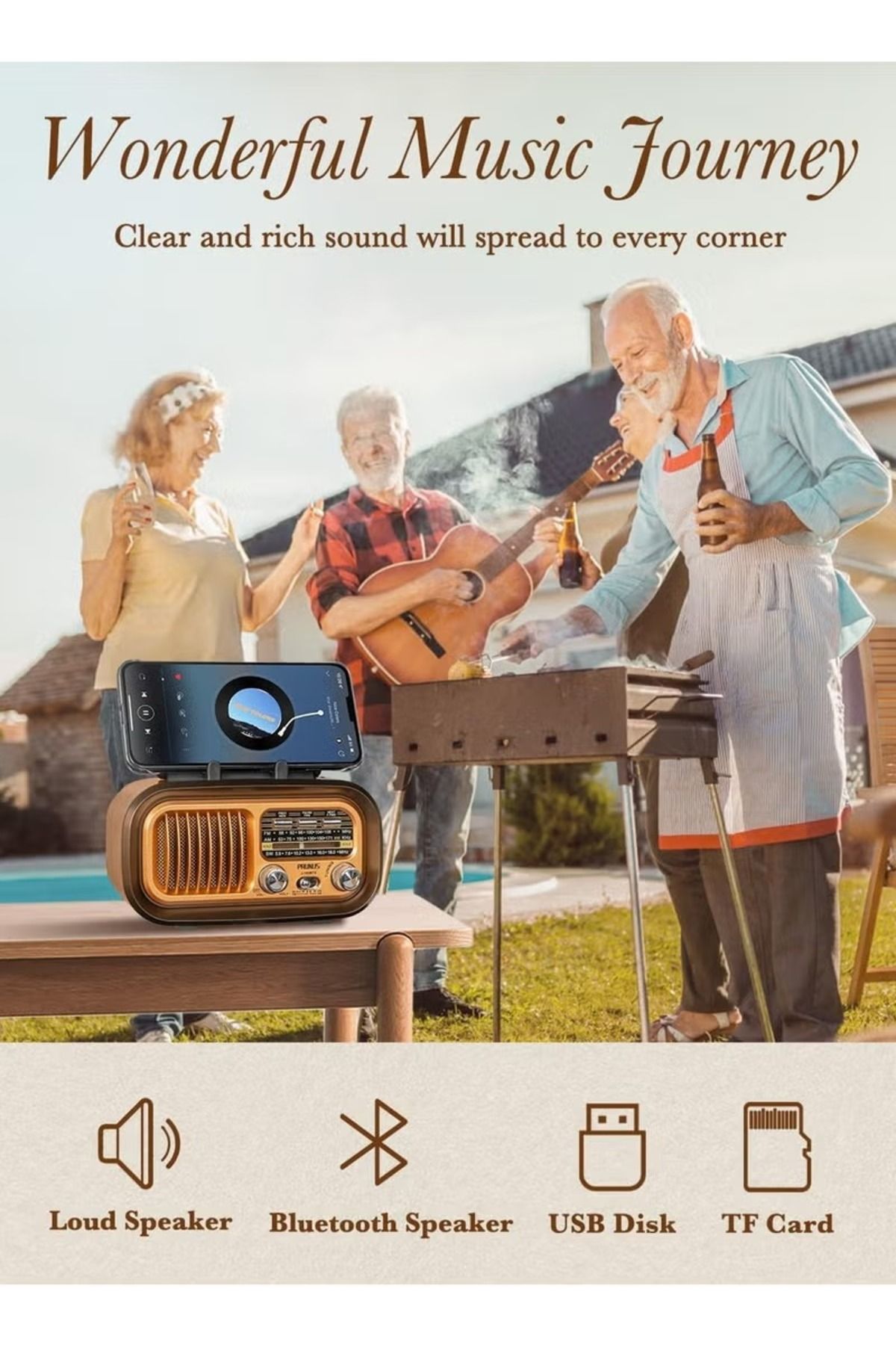Denx-Classic Rechargeable Radio With Led Flashlight, Portable Radio With Best Sound, Solar Powered Radio 2