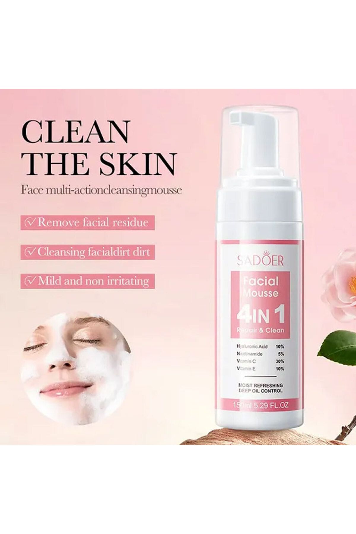 SADOER-4 In 1 Cleanser Deeping Remove Facial Multi-Action Cleansing Foam Mousse 4
