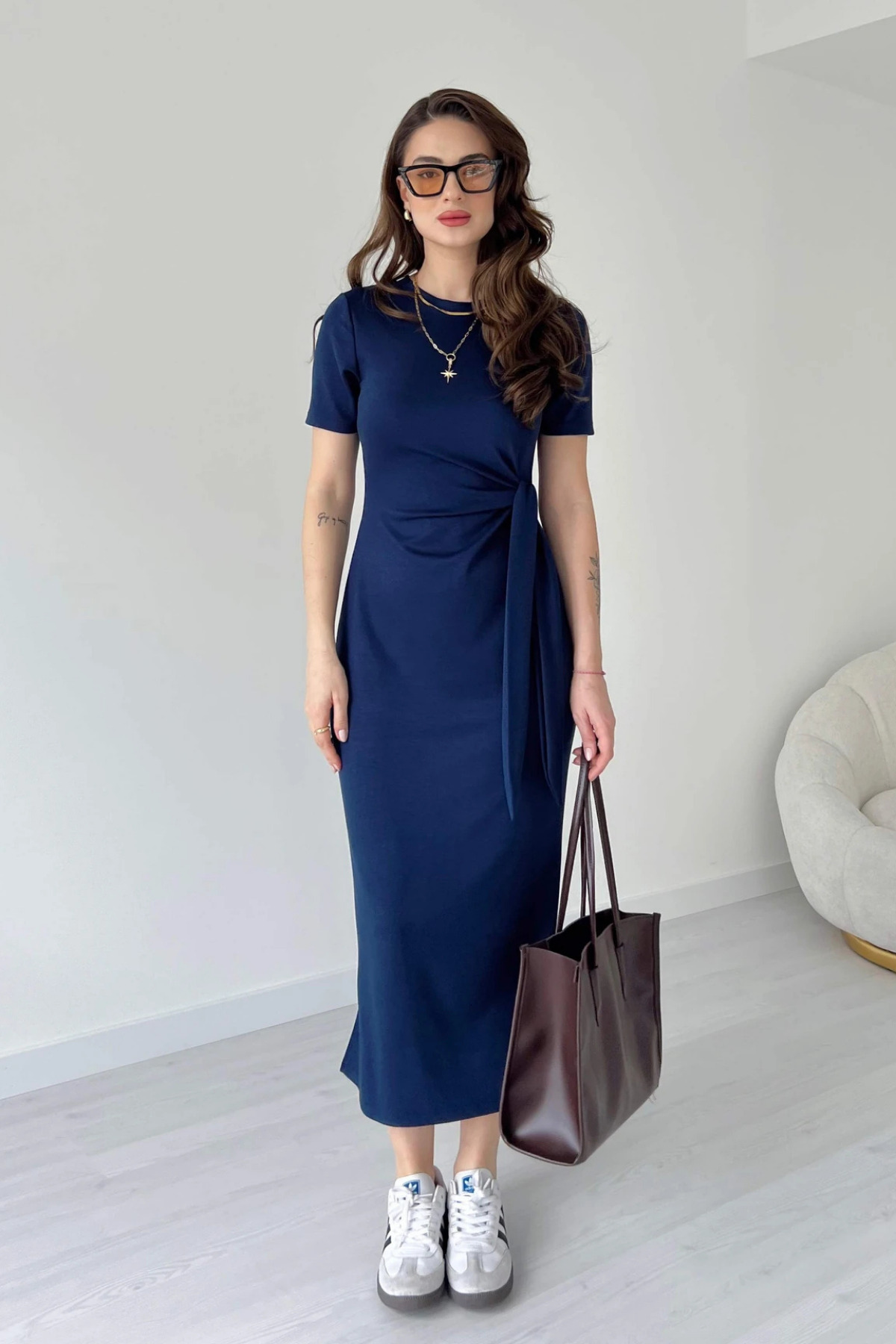 MARTYZ  Yandan Bağlamalı Yanı Yırtmaçlı Modal Kumaş Elbise - Görsel 2