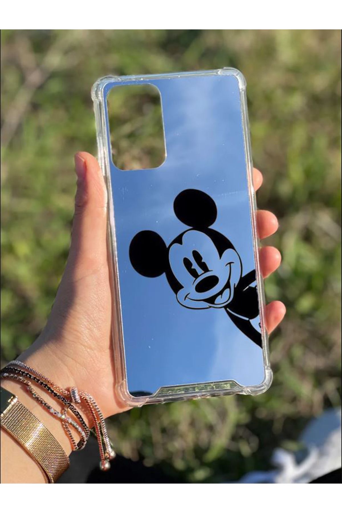 PERAX Samsung Galaxy A25 Uyumlu Gümüş Ayna Baskılı Mickey Desenli Kamera Korumalı Telefon Kılıfı