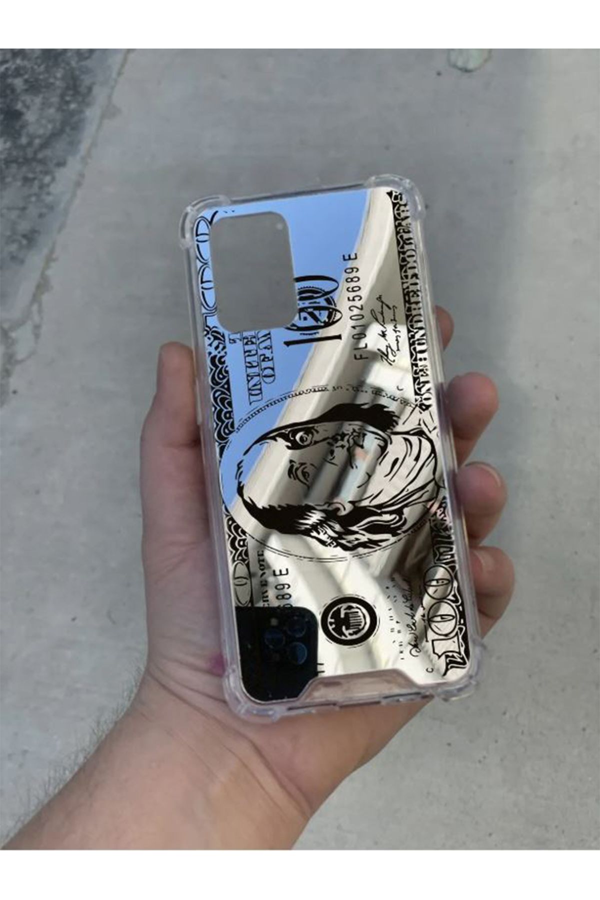 PERAX Samsung Galaxy A25 Uyumlu Gümüş Aynalı Darbe Korumalı Dolar Tasarımlı Silikon Kılıf
