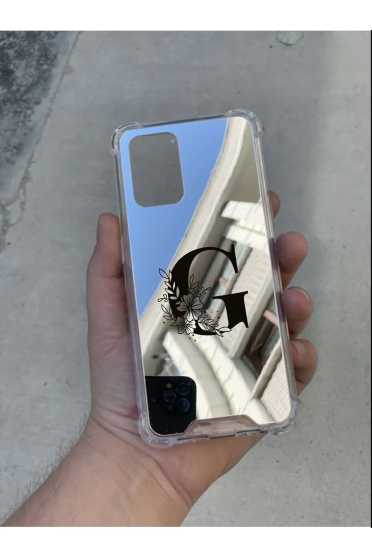 PERAX Samsung Galaxy A25 Uyumlu Gümüş Aynalı Darbe Korumalı G Harf Tasarımlı Silikon Kılıf