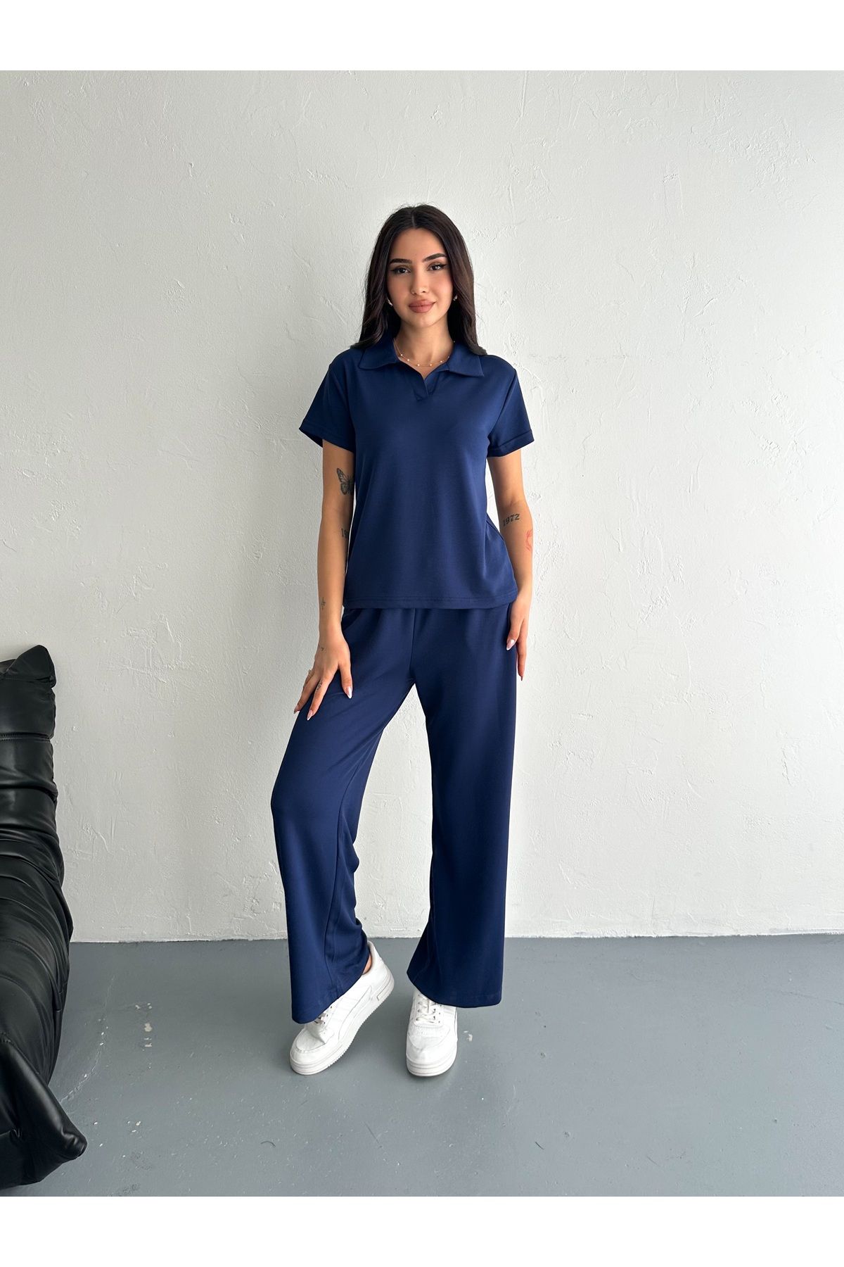 POLO YAKA GENİŞ PAÇA MODAL KUMAŞ KISA KOLLU EŞOFMAN TAKIM