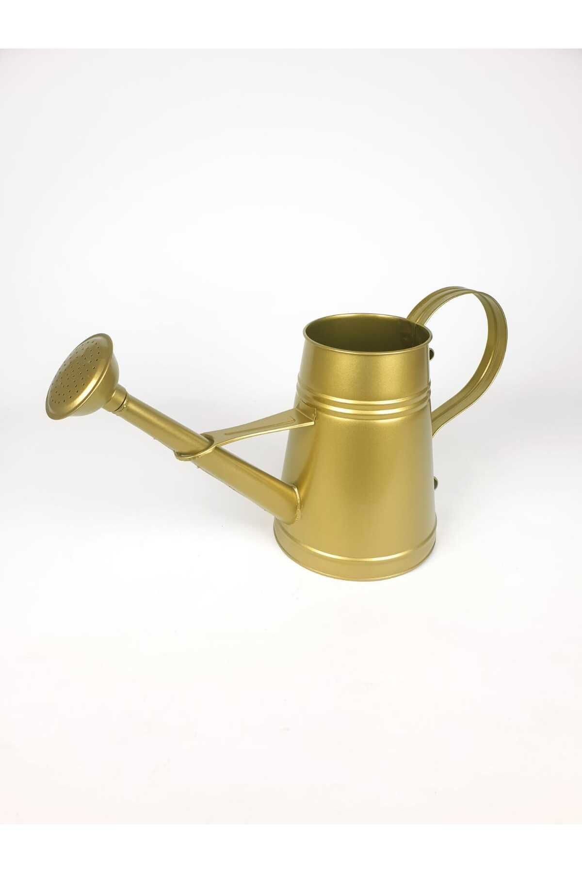 Desen Dekorasyon Çiçek Bahçe Sulama Kabı Sulak Vintage Metal 3 Litre Gold