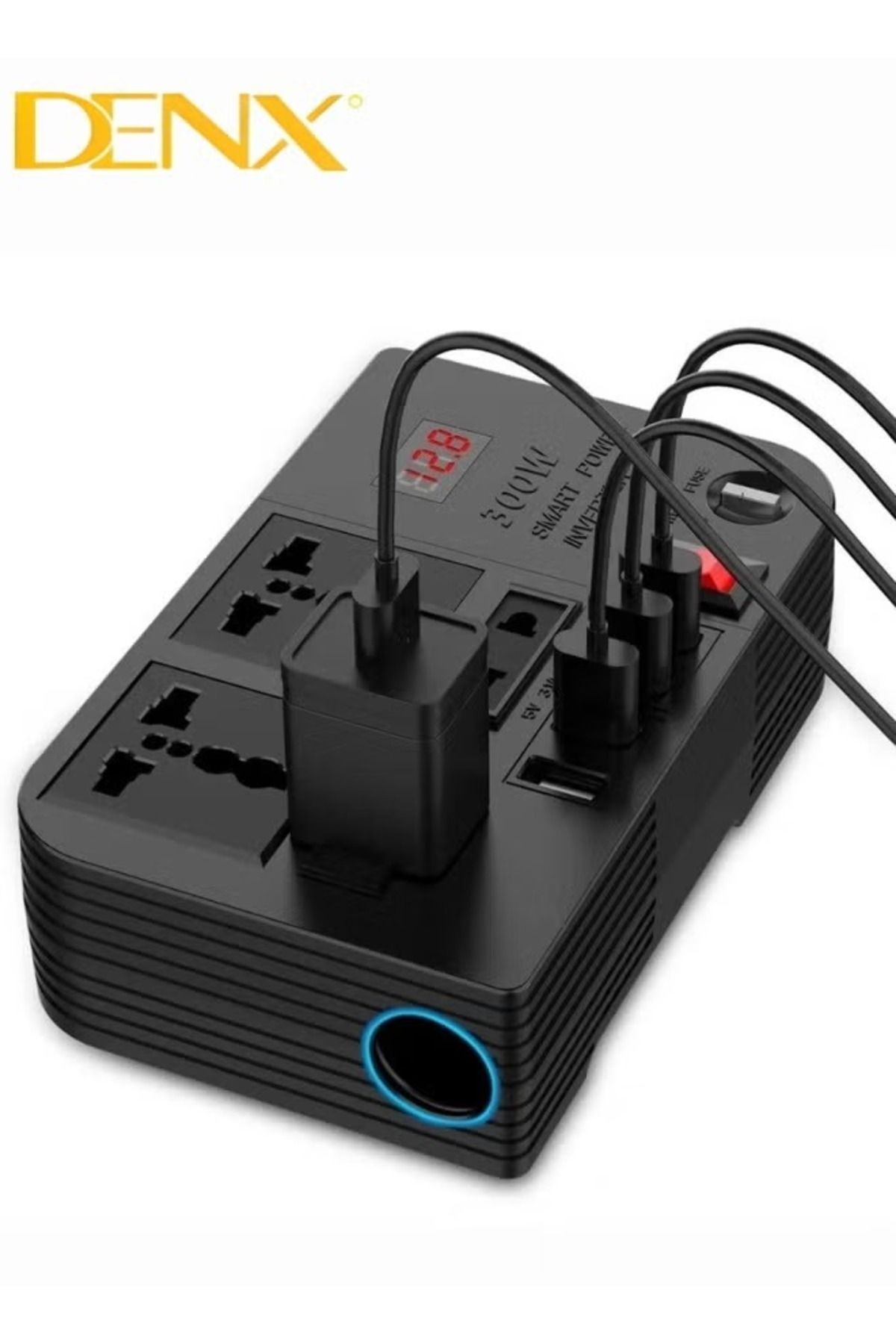 Denx-Car Power Inverter, 12V to 220V High Frequency Modified Sine Wave Inverter 300W Multi-Port 3