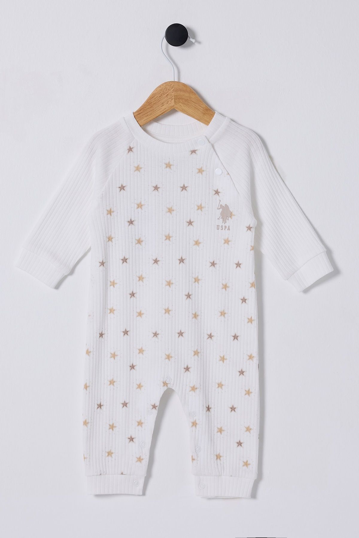 US Polo Assn. Bebek Çıtçıtlı Tulum - Yıldız Desenli Beyaz