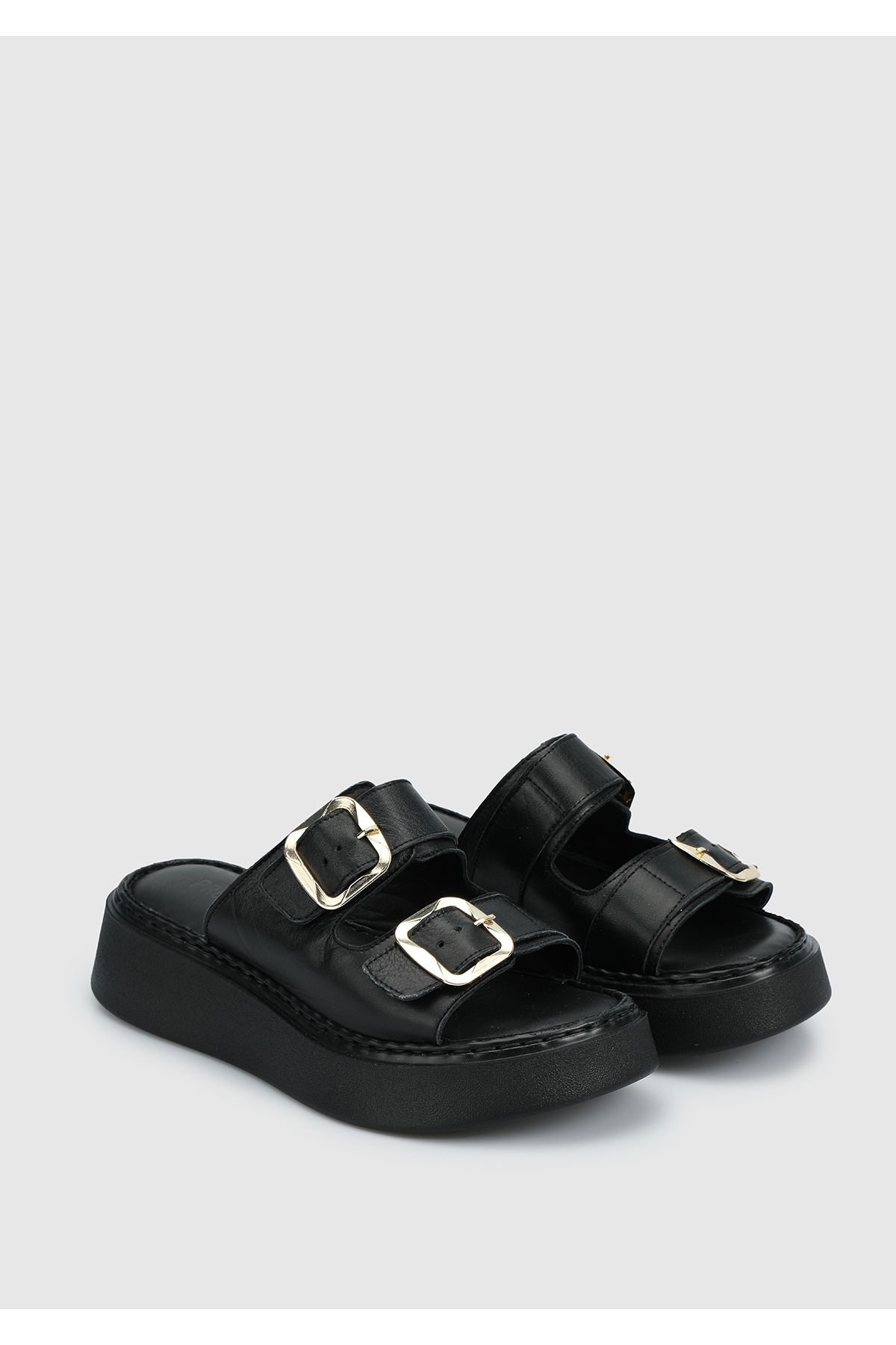 Provoq-Black Leather Women's Slippers 2