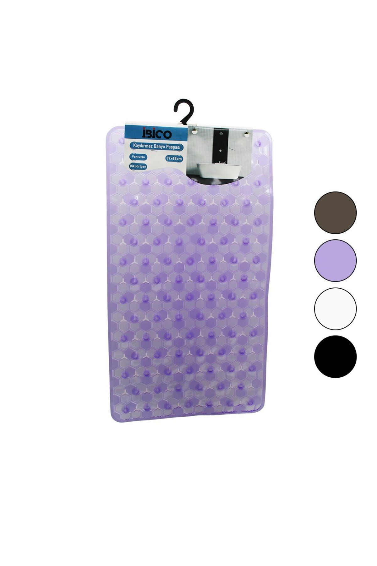 ALHAY DİKDÖRTGEN - LÜX PVC PETEK DESEN - ŞEFFAF-BUZLU VANTUZLU KAYDIRMAZ BANYO - KÜVET PASPAS 37X68CM