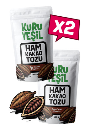 Kuru Yeşil Ham Kakao Tozu – 300 Gr – Naturel Kakao – Doğal Kakao Tozu - 2x150 Gr