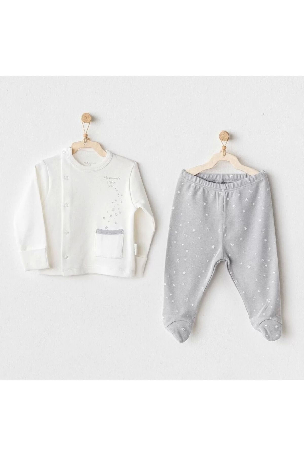 YenisiniAl Andywawa Ac25704 Sıde Snap Set Mommy's Little Star 2'li Zıbın Set Grey