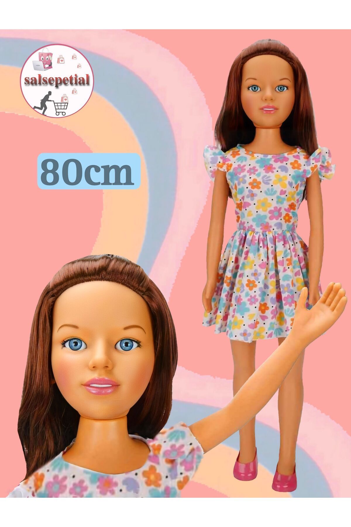 Salsepetial Büyük Boy Et Bebek 80cm Yürüyüş Arkadaşım Clara Bebek 80cm Oyuncak Bebek Çiçekli Elbiseli fotoğrafı 5 (önizleme)