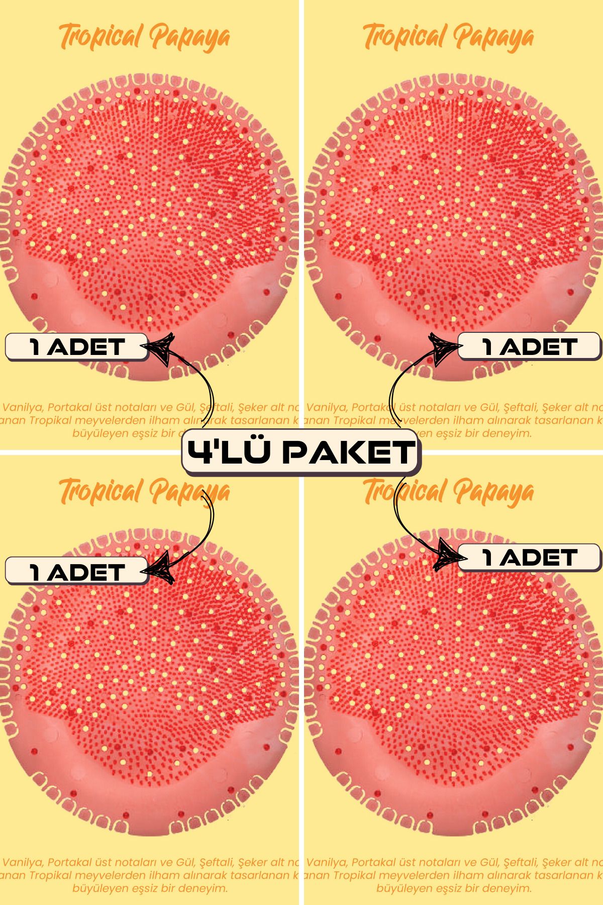Berta Hijyen Çok Amaçlı Koku Giderici 4'lü Tropical Papaya - Pisuvar, Lavabo, Banyo Koku Giderici - Koku Süzgeci