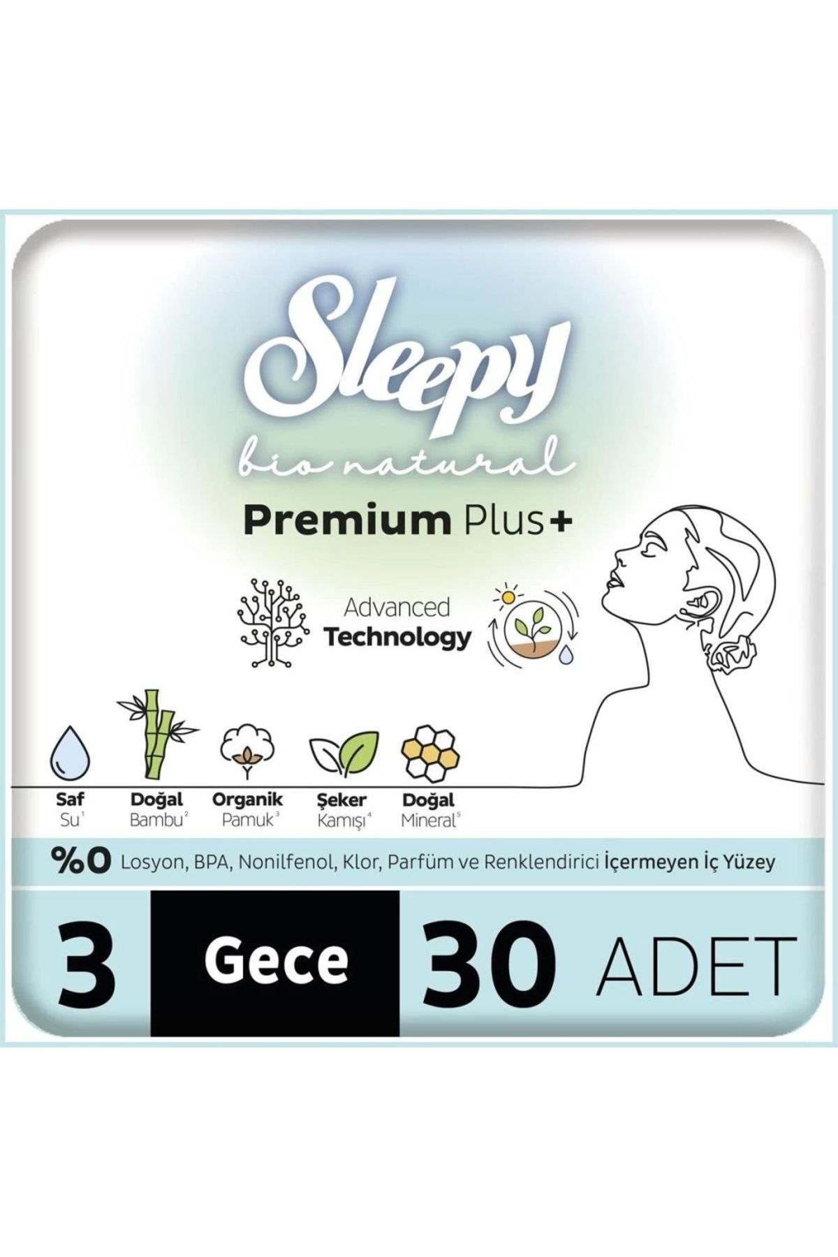 Finetoo Sleepy Bio Natural Premium Plus Mega Gece Ped 30 Adet
