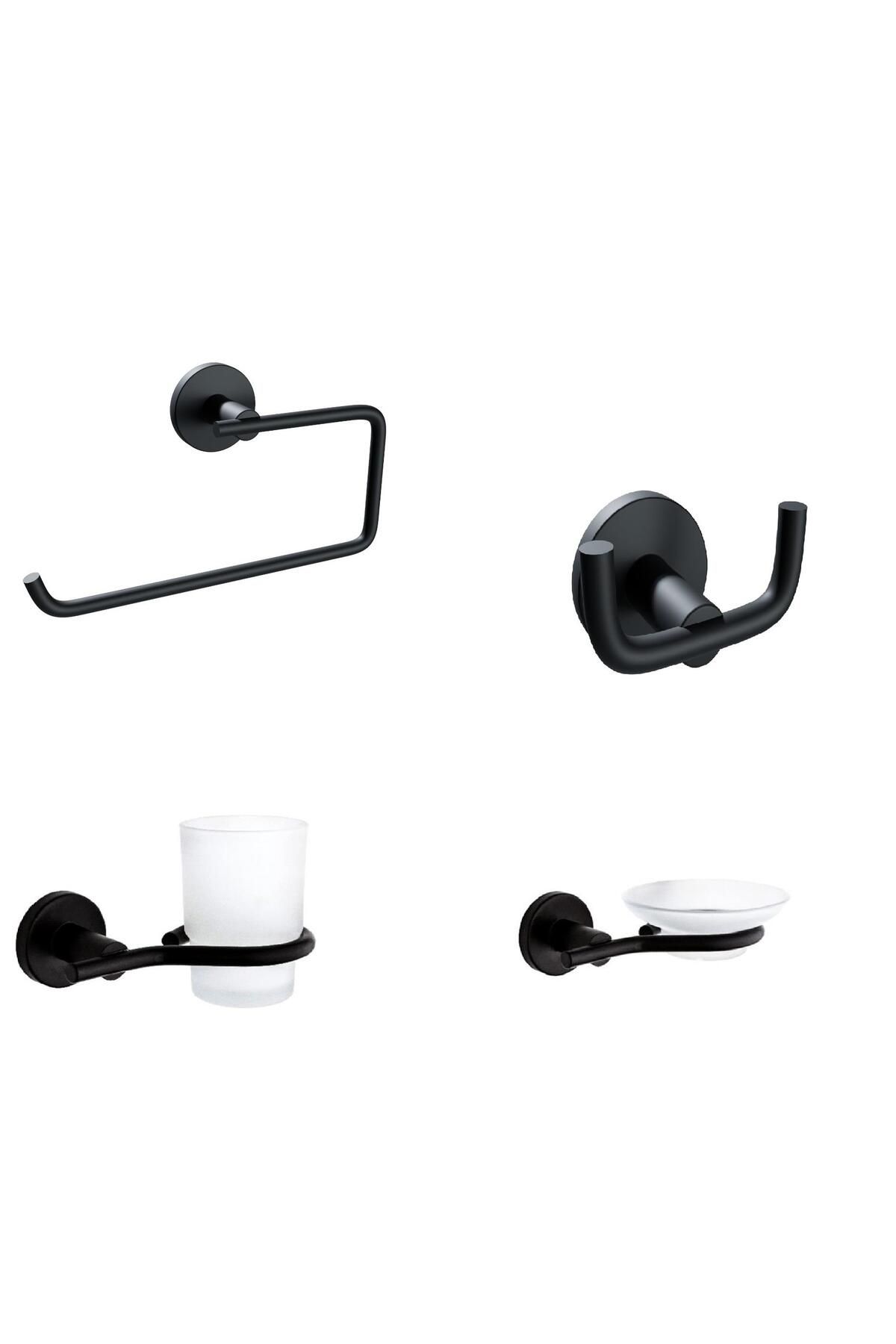 Zethome-Nero Black 4 Piece Stainless Wall Mounted Towel Holder-Tissue Holder-Soap Dispenser-Toothbrush Holder Set 1