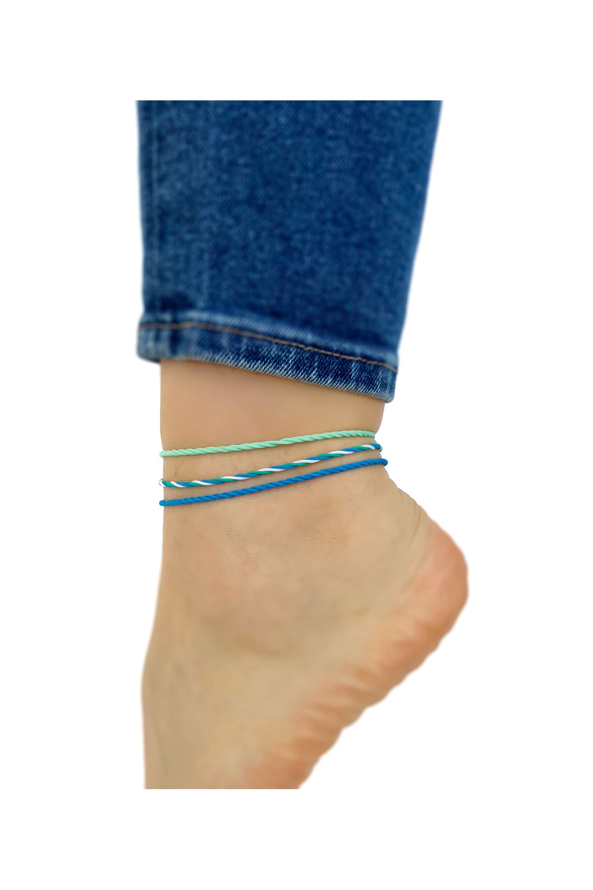 Atölye Merdiven 3'lü Unisex İp Halhal Kombin Mavi set