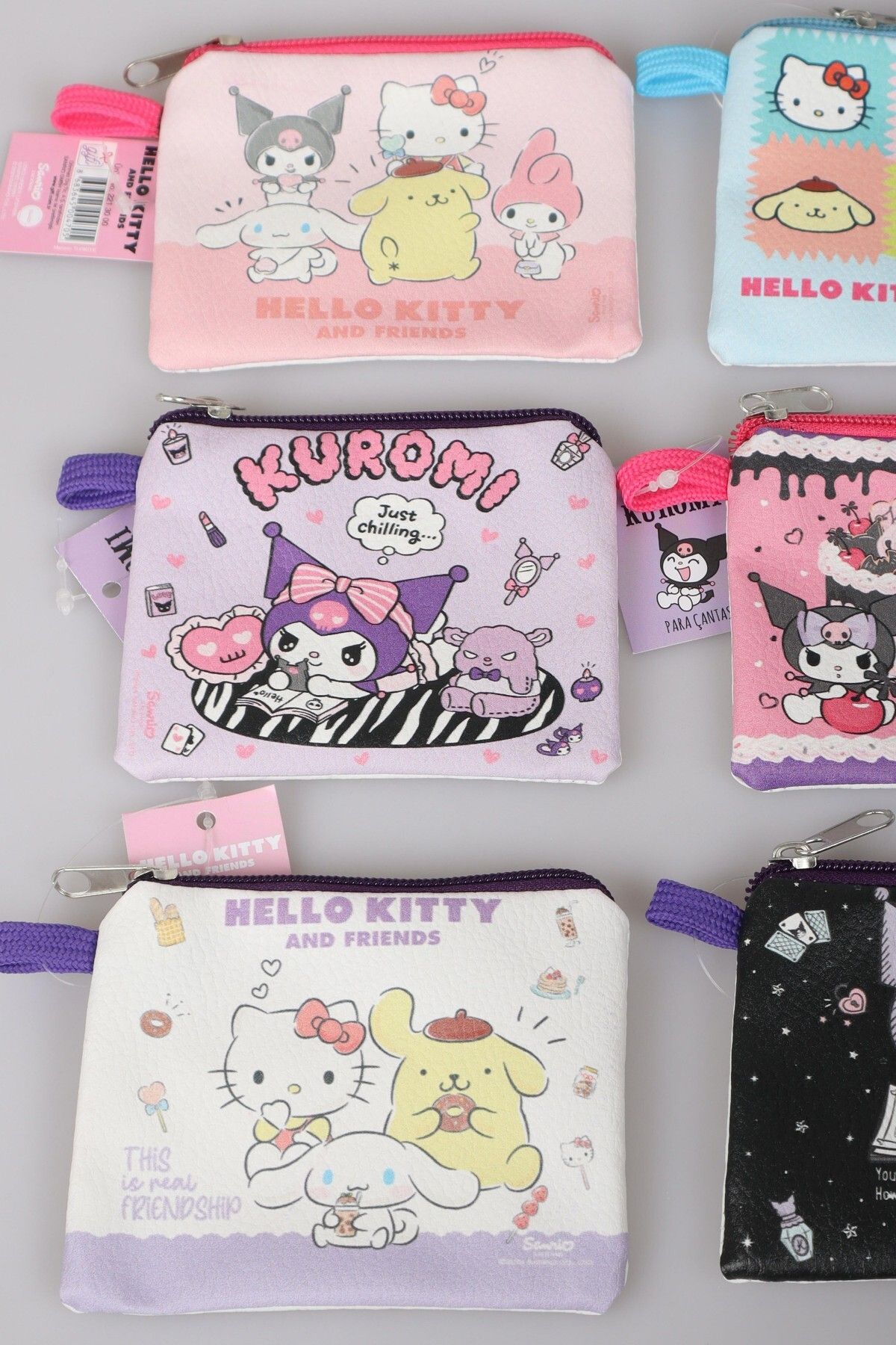 kuromi DEKOMUS İLE LİSANSLI YENİ SEZON BEST FRIENDS KUROMI,HELLO KITTY,CINNAMOROLL 2'Lİ PARA ÇANTASI