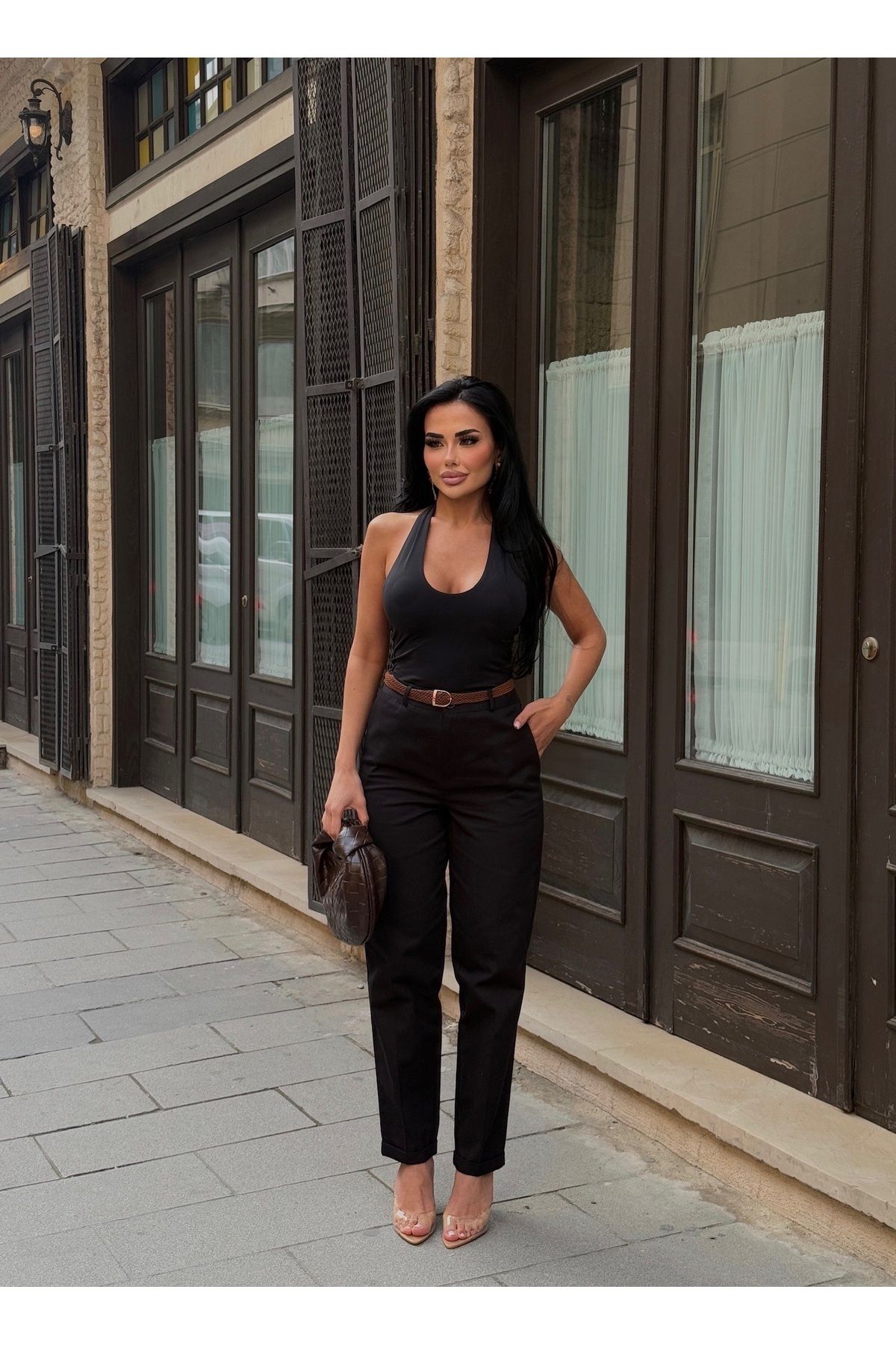 LB Laluna Butik-Pantaloni clasici morcovi cu talie înaltă pentru femei 3