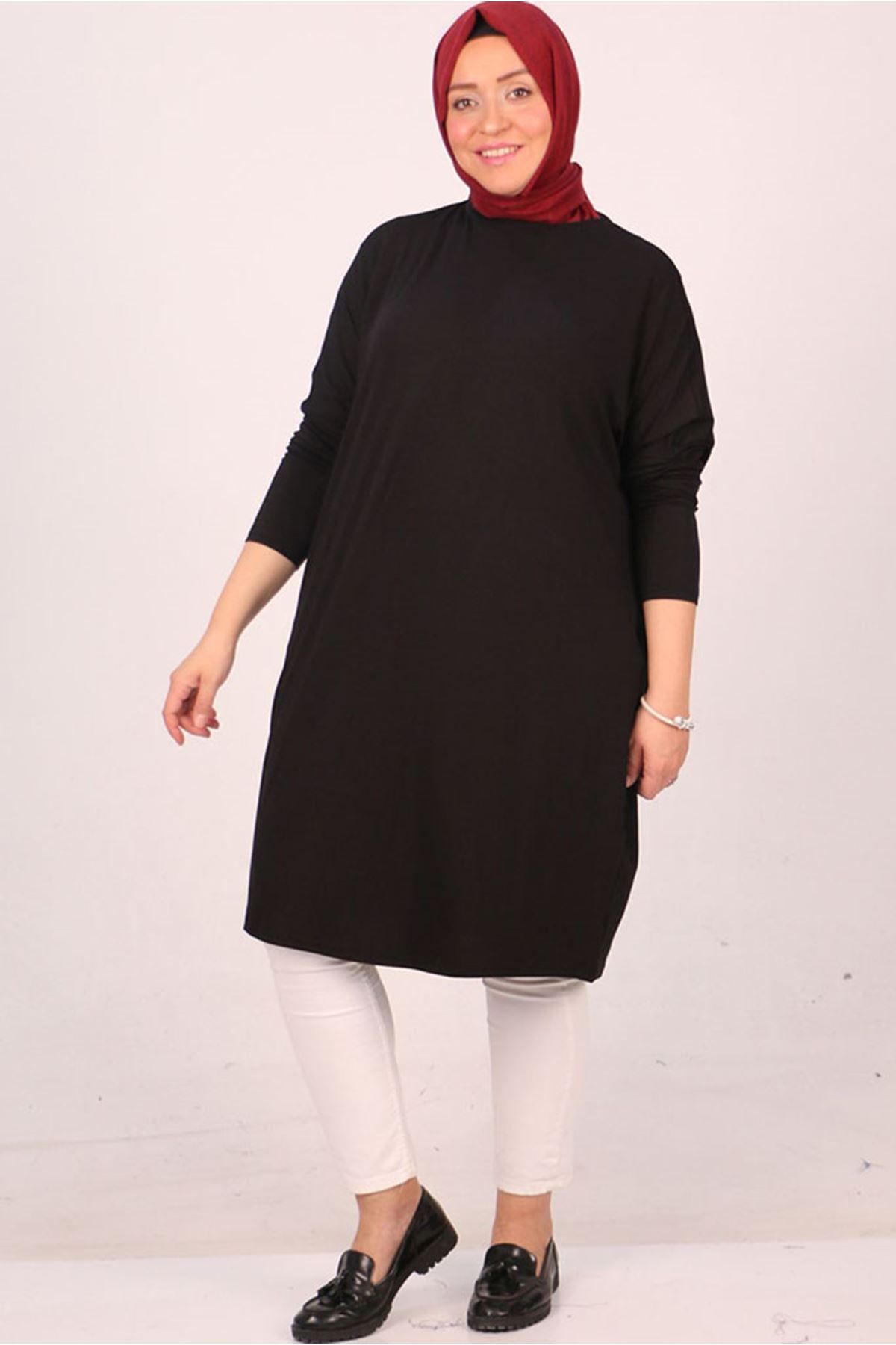 Moda Rosa-25Y28092 - Black - Large Size Low Sleeve Combed Cotton Tunic 2
