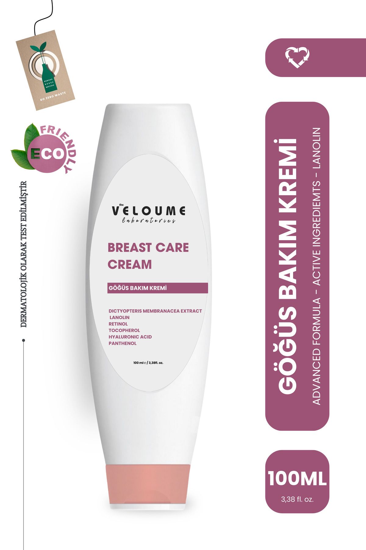 The Veloume Labs Lanolin Göğüs Bakım Kremi, Nemlendirici, Cilt Göğüs Bariyeri Bakım Kremi, 100ml