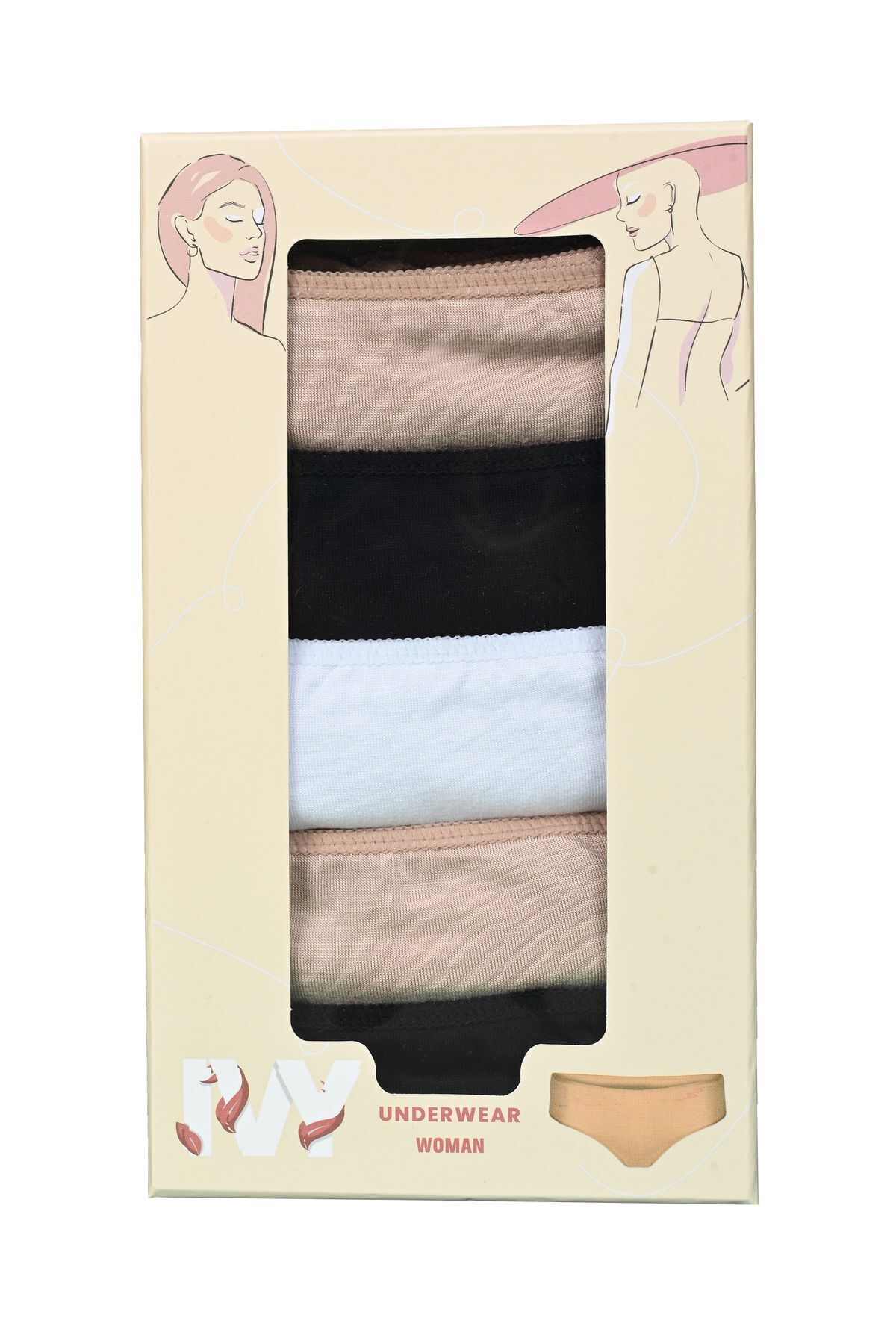 İVY GARDEN-Bamboo String Women's Comfortable Natural 5-Piece Black-White-Tan Underwear 4